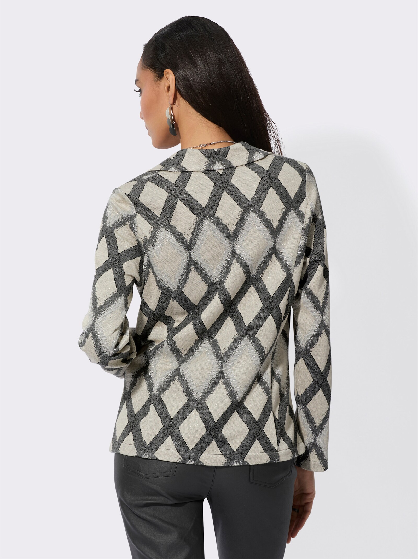 Jacquardblazer, licht getailleerd - zand/antraciet gedessineerd