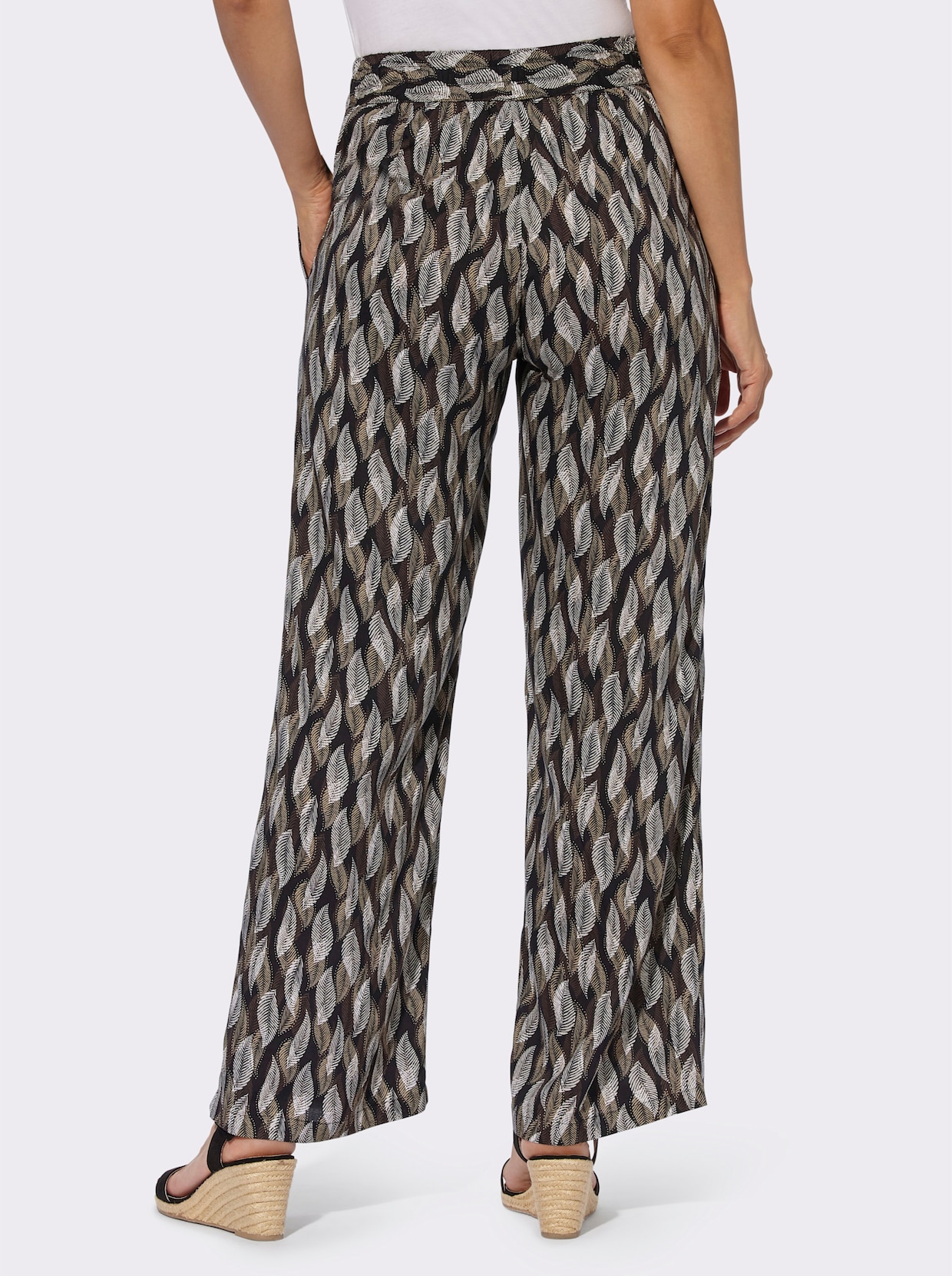 Bedrukte broek - zwart/zand geprint
