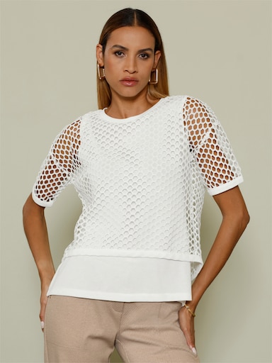 Spitzenshirt mit Knöpfen hinten - weiß