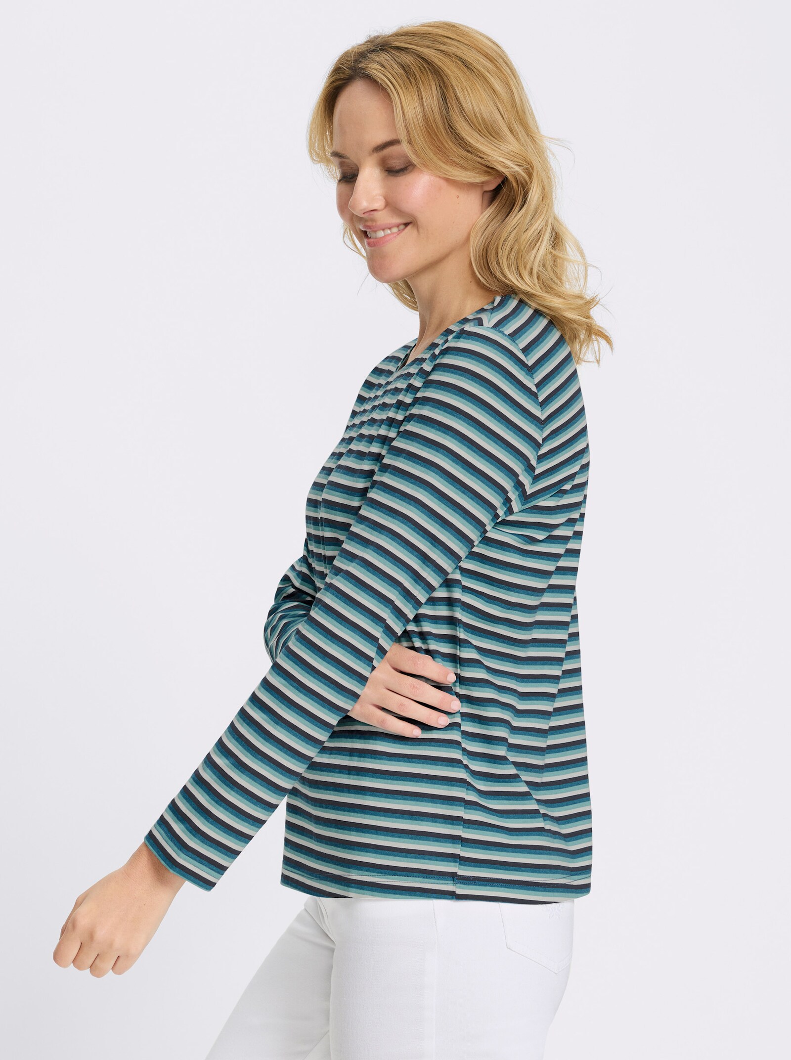 Langarmshirt in Baumwoll-Qualität, gestreift - topas-marine-geringelt