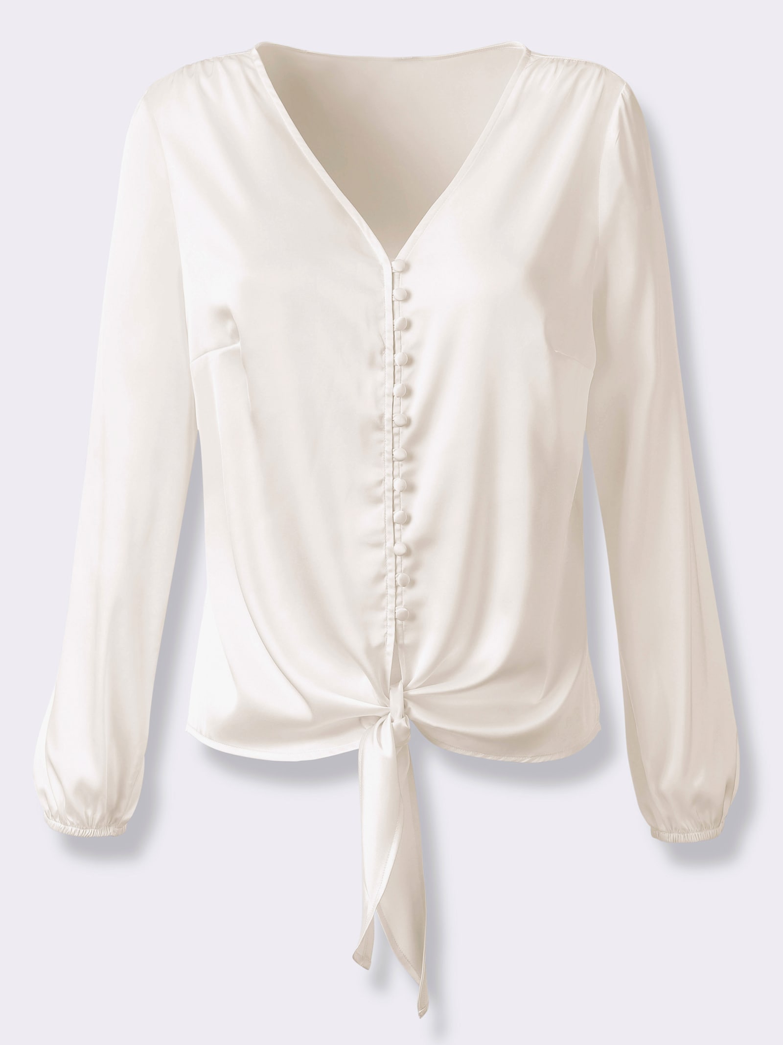 Satinbluse mit Zier-Knopfleiste - ecru