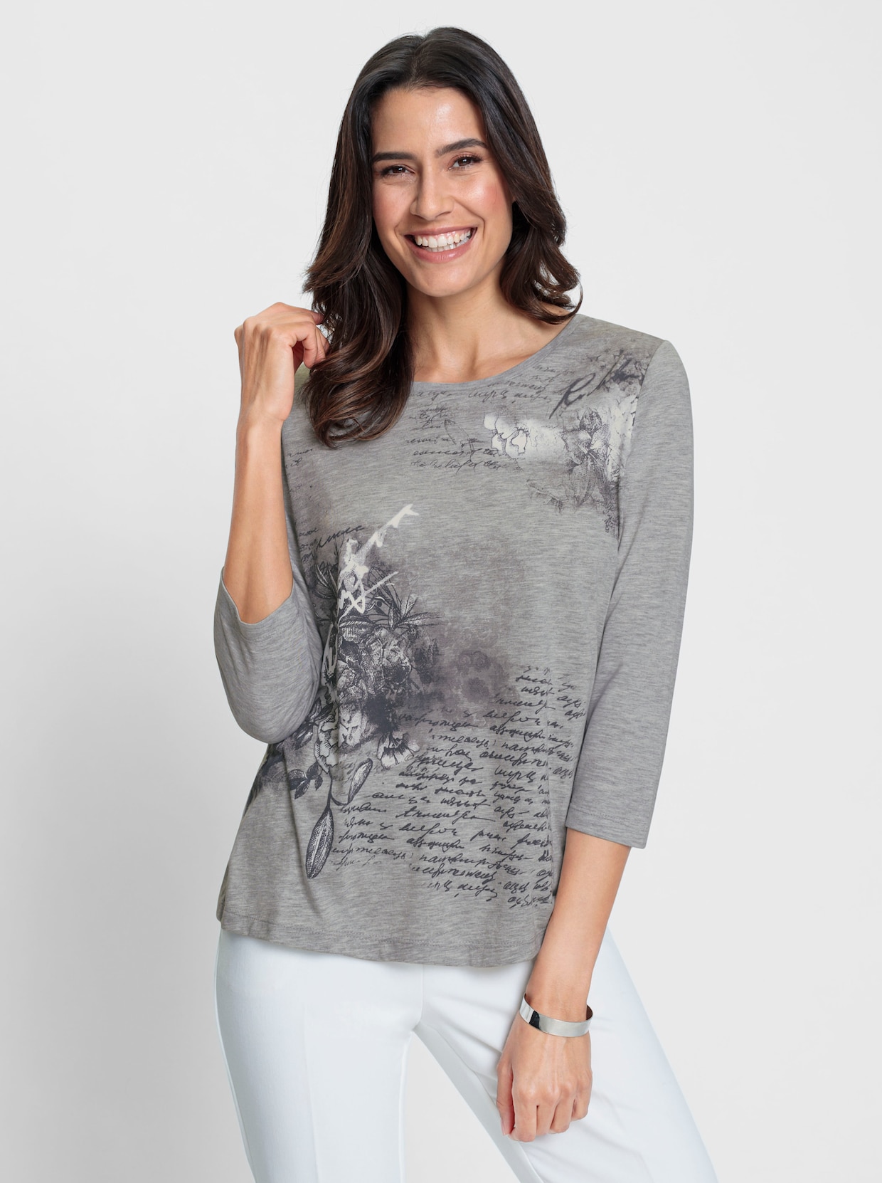 Shirt met 3/4-mouw - grijs gemêleerd