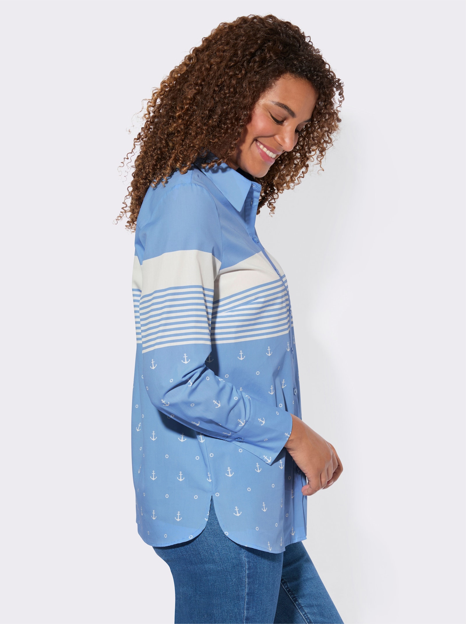 Langarm-Bluse mit Hemdkragen - himmelblau-weiß-gestreift