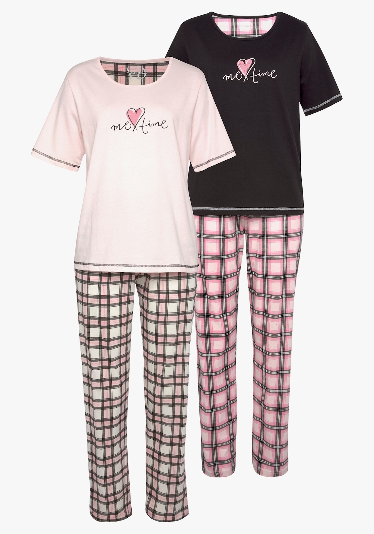 Vivance Dreams Pyjama - noir, noir-blanc à carreaux, rose, rose-noir à carreaux