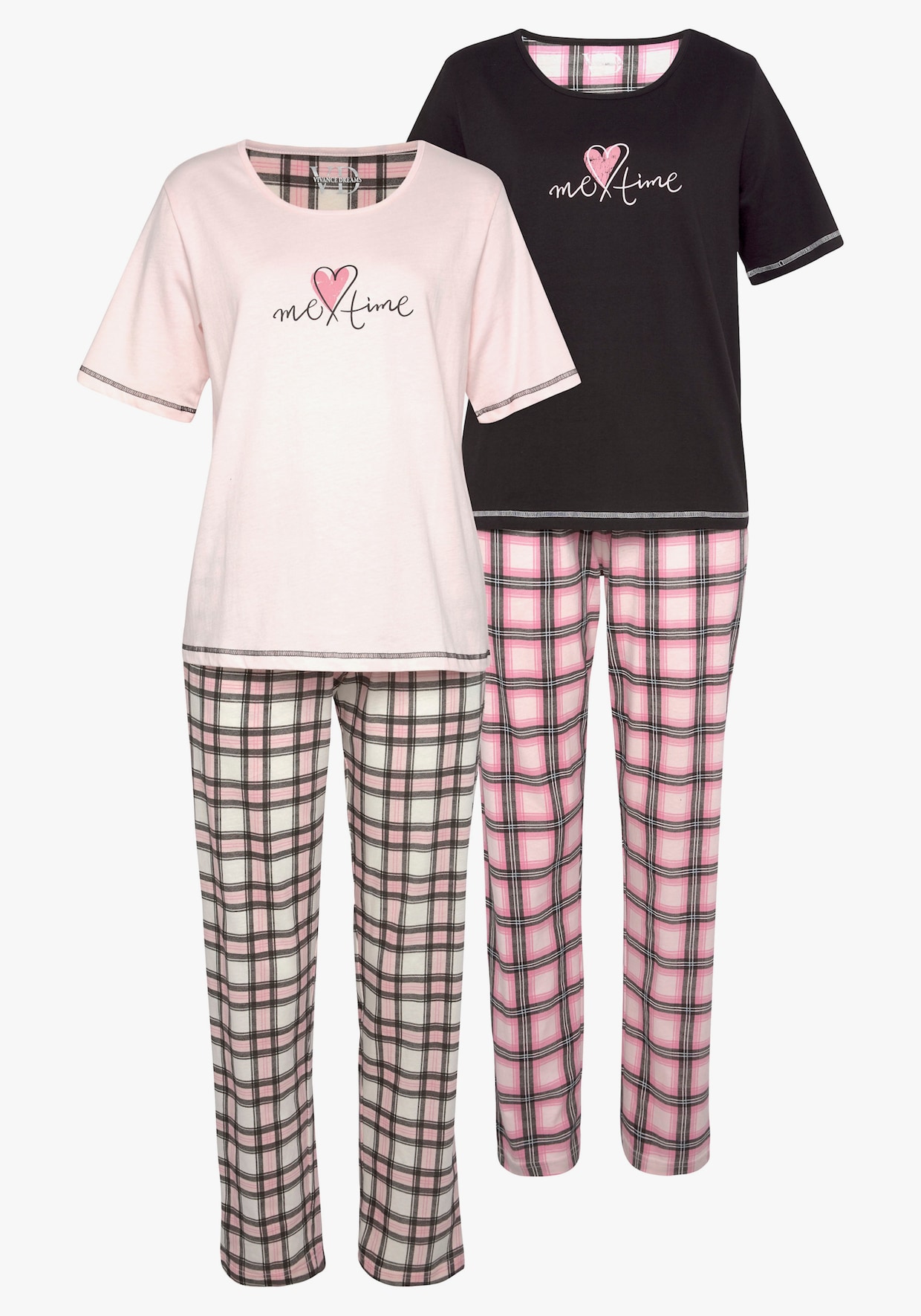 Vivance Dreams Pyjama - schwarz, schwarz-weiß-kariert, rosa, rosa-schwarz-kariert