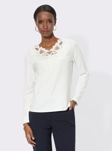 Langarmshirt im feinen Baumwoll-Modal-Mix - ecru