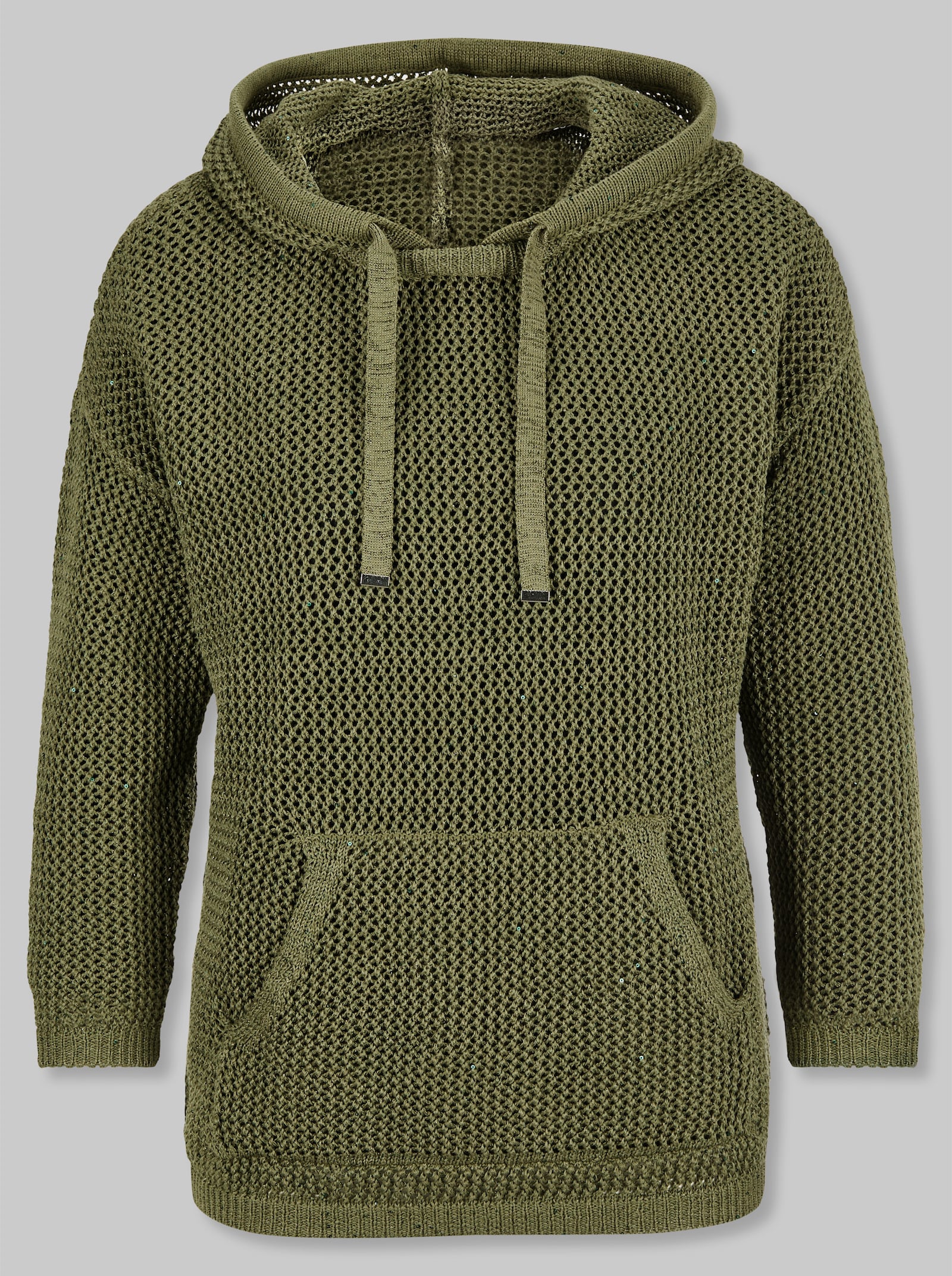 heine Lurex-Pullover mit Kapuze - oliv