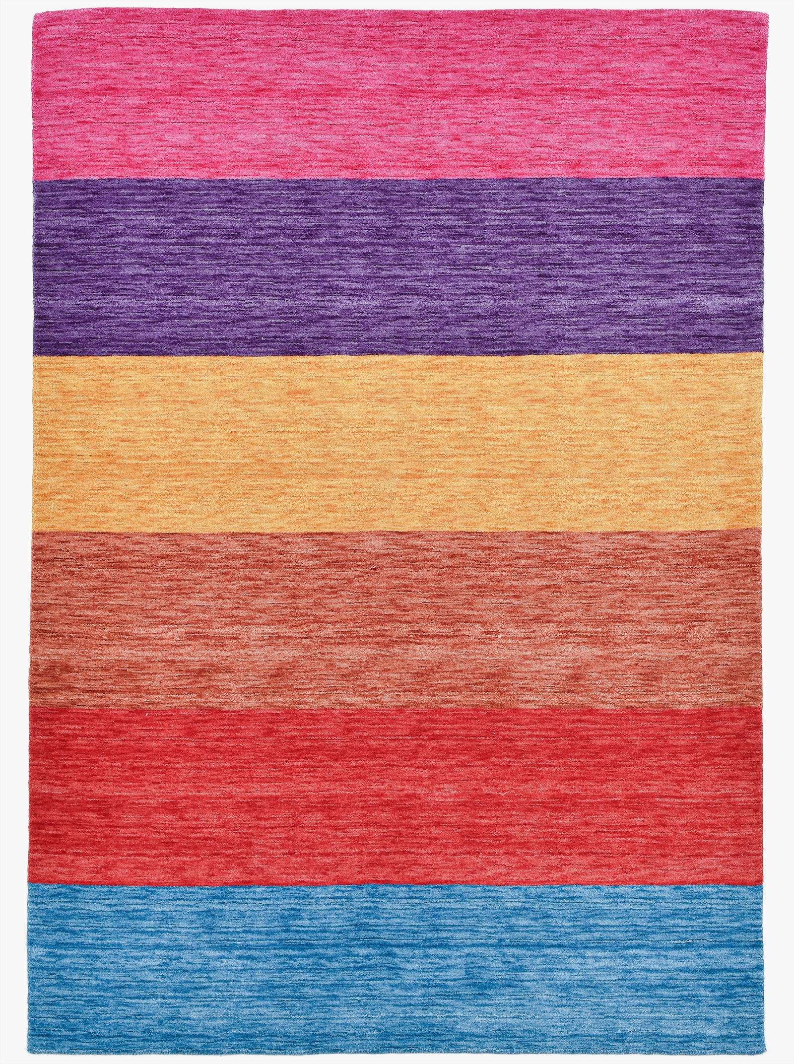 Theko Handwebteppich - pink-blau-gestreift