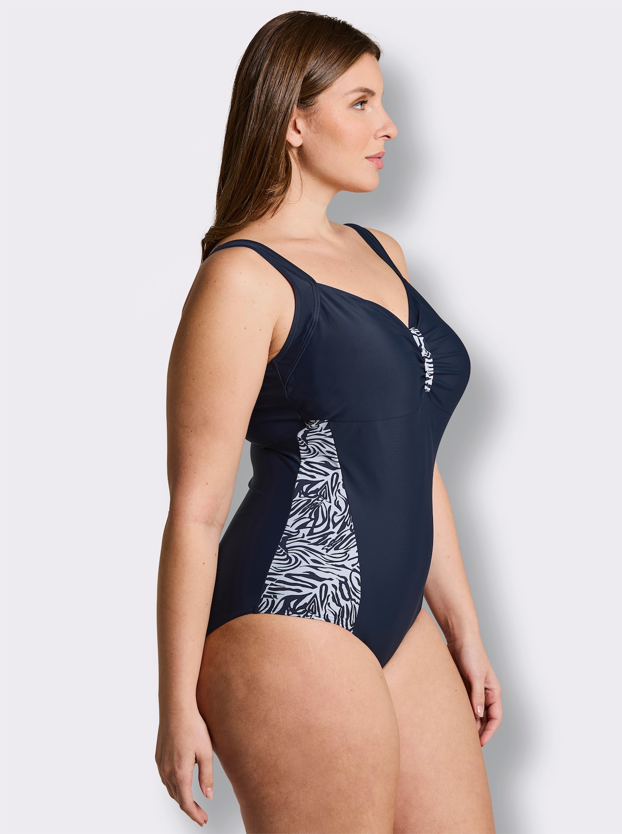 Badeanzug mit Einsätzen im Zebra-Dessin - marine-weiß-bedruckt