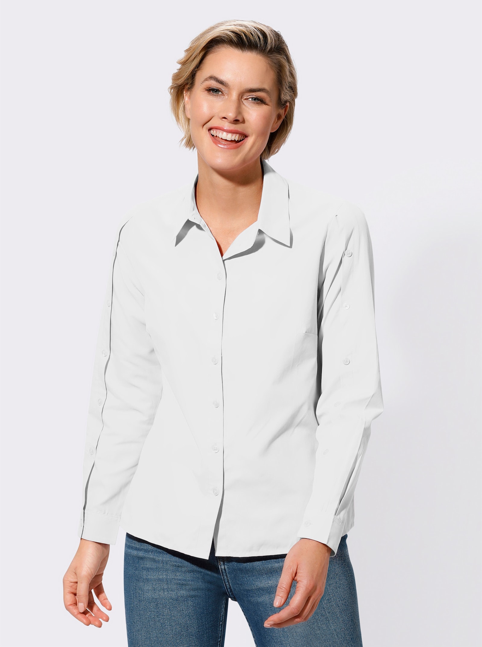 Langarm-Bluse mit Seitenschlitzen - weiß