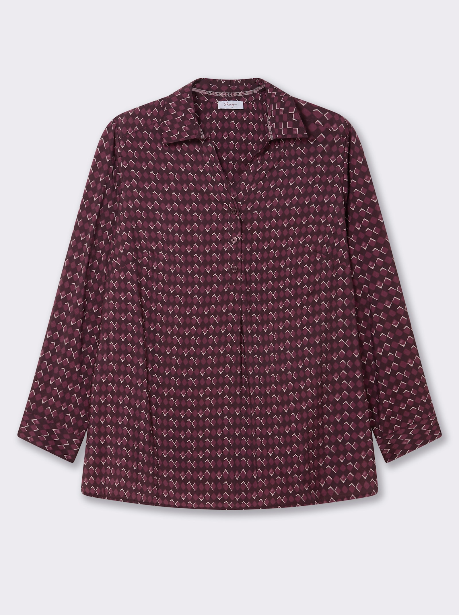 sheego Tunika mit Alloverdruck und Krempelfunktion - burgund-bordeaux-bedruckt