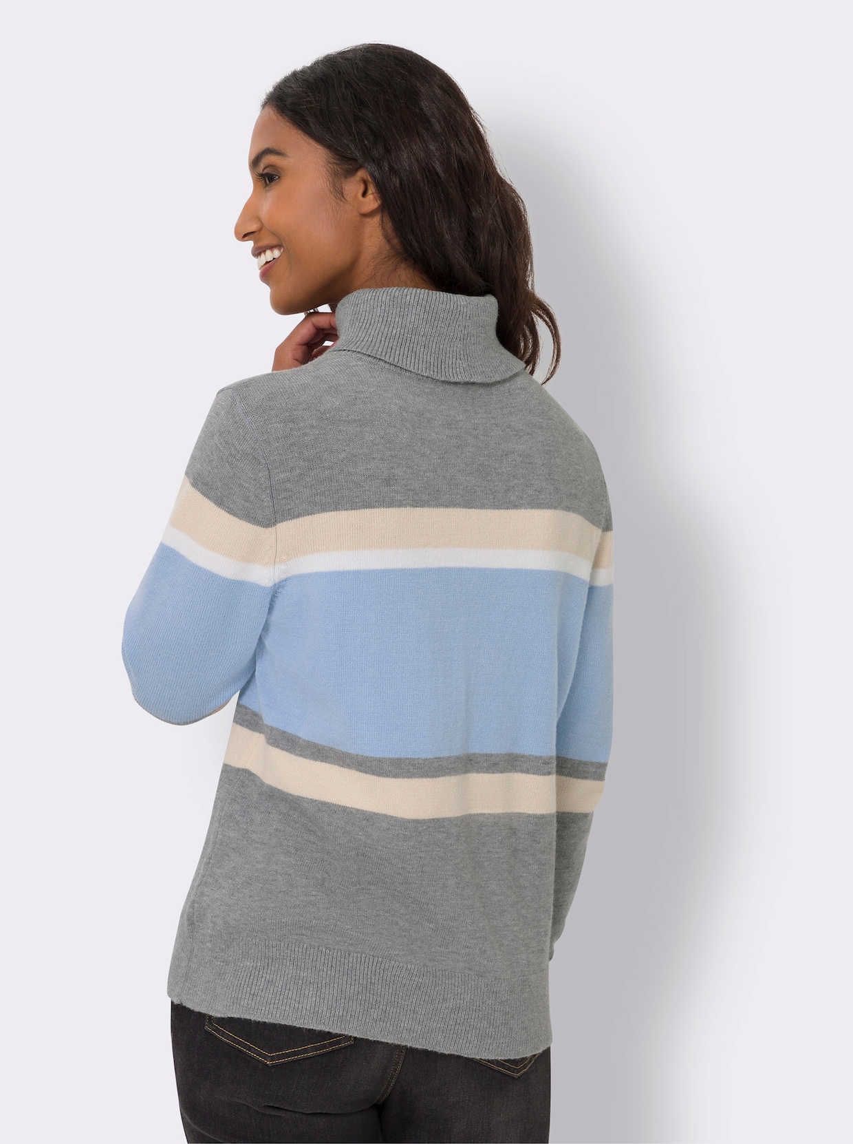 heine Pullover - grau-eisblau-geringelt