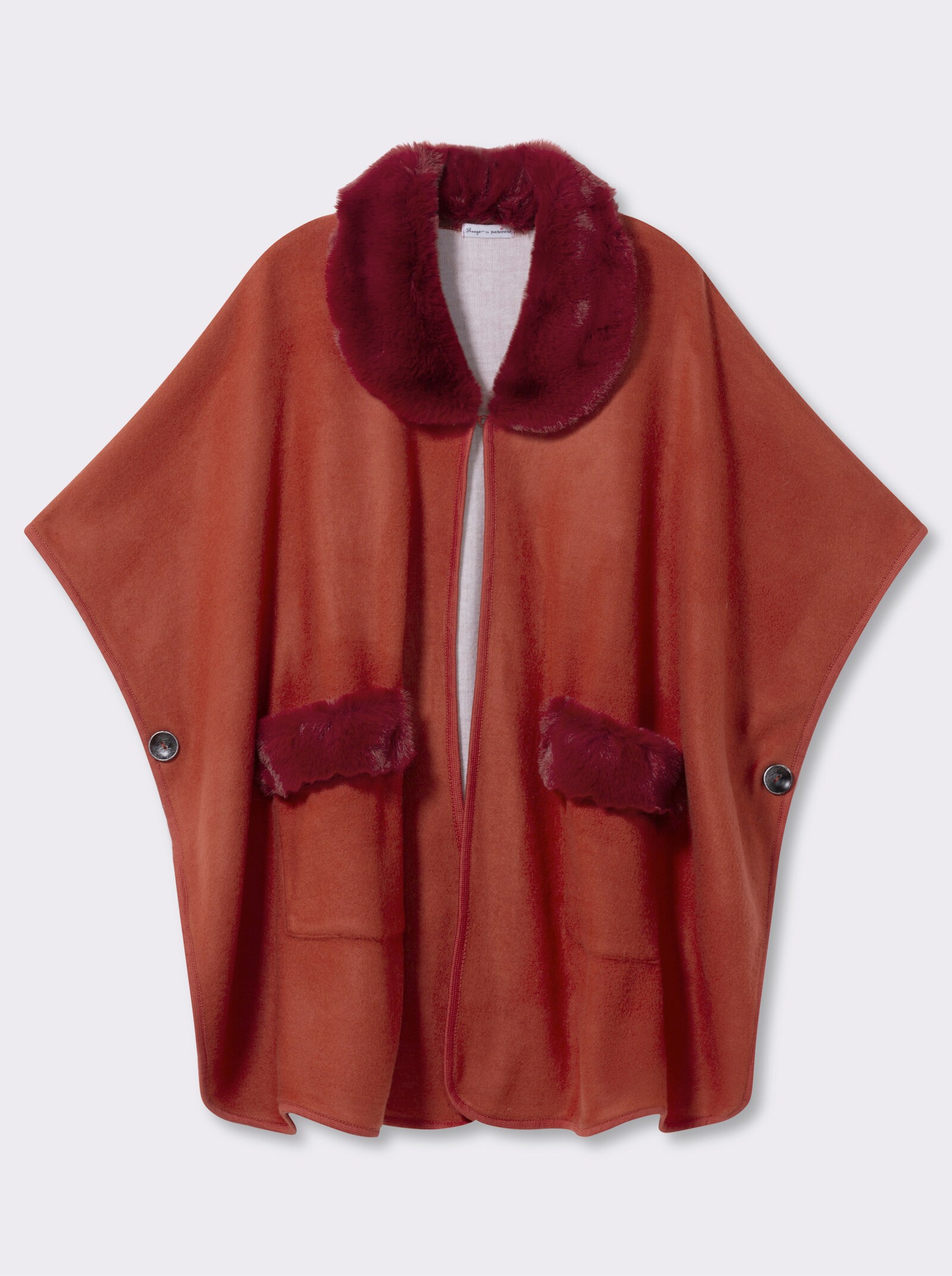 sheego by Joe Browns Strickcape mit Besatz aus Fellimitat - rostrot