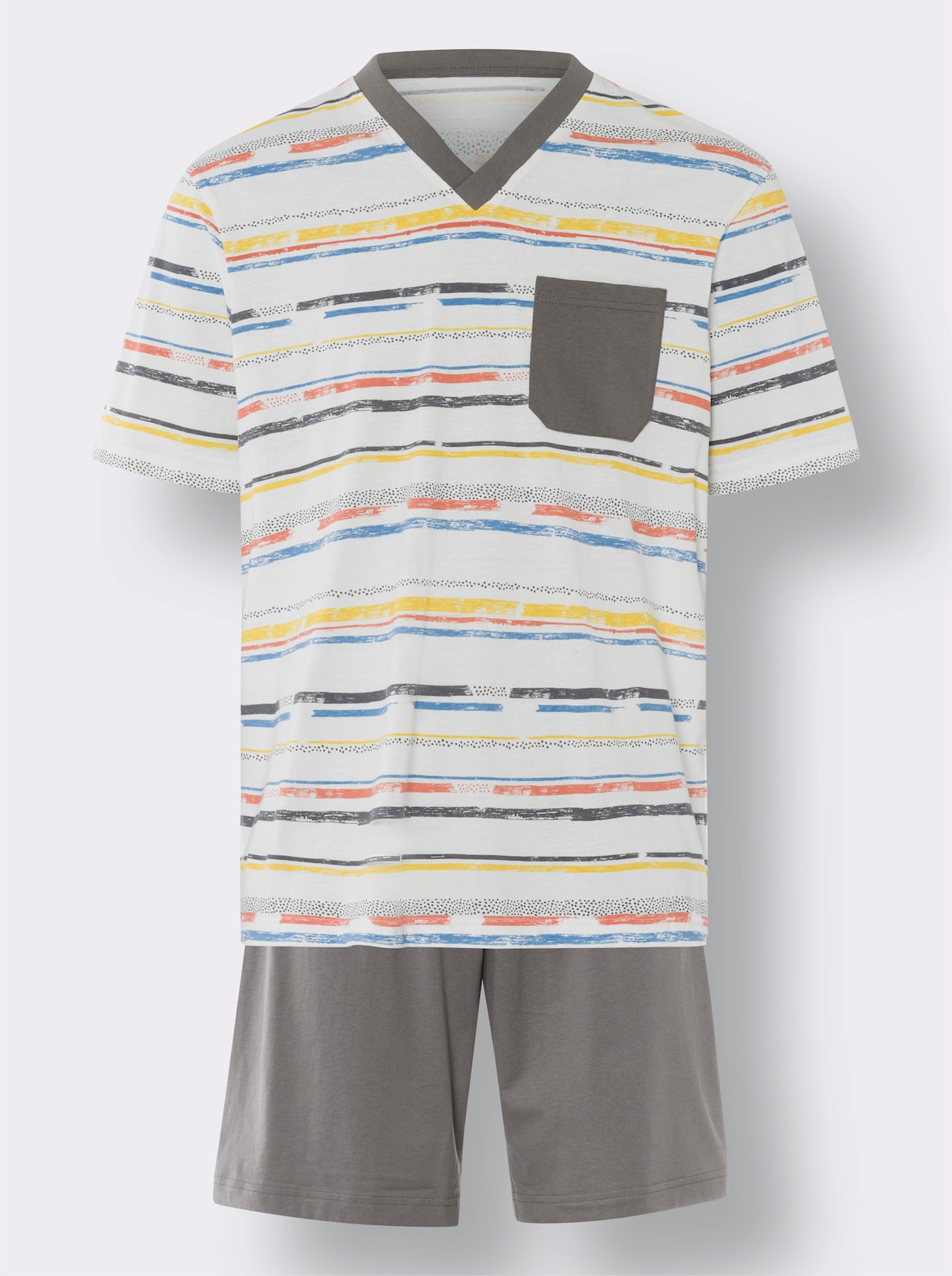 Krátke pyžamo - Svetlobéžová a antracitová potlač