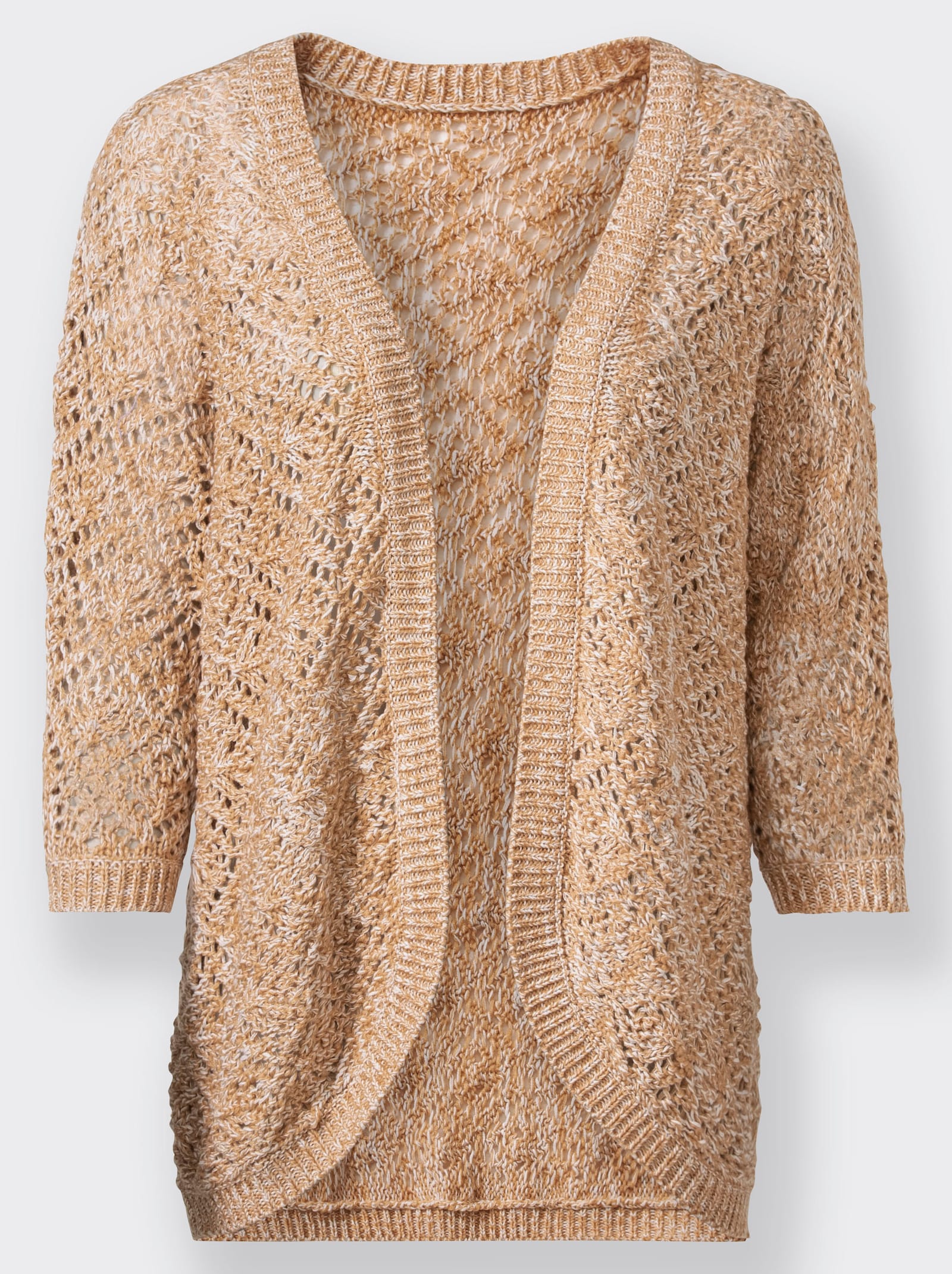Strickjacke in Melange-Optik - camel-ecru-meliert