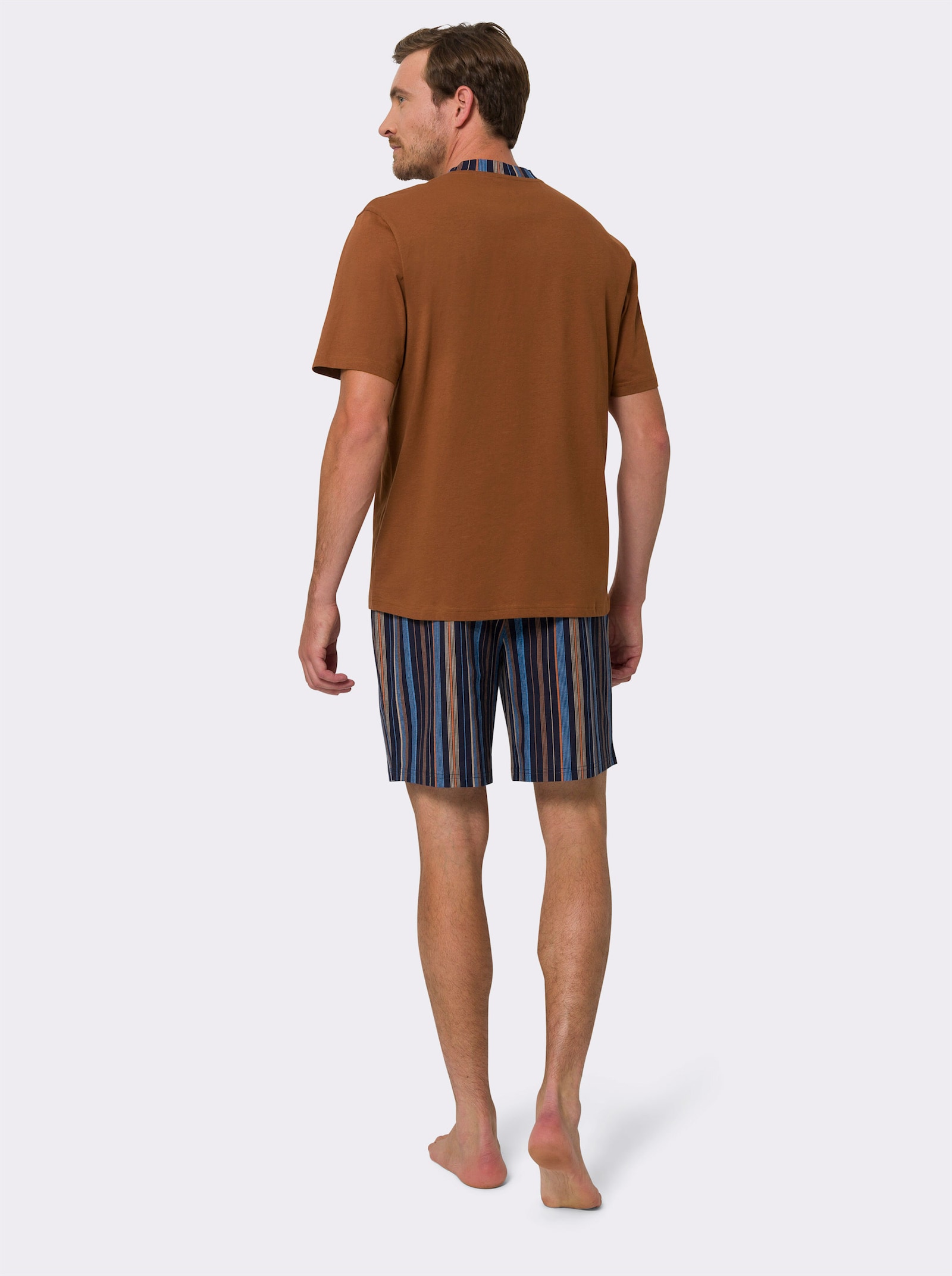 Shortama van katoen, gestreept - cognac gestreept