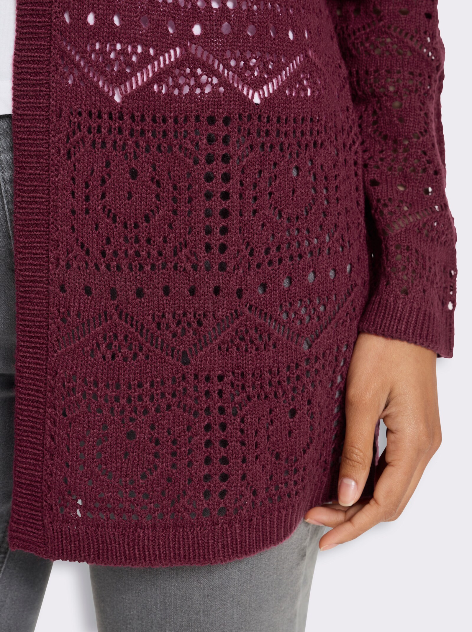 Cardigan in Ajour-Strickmuster - bordeaux