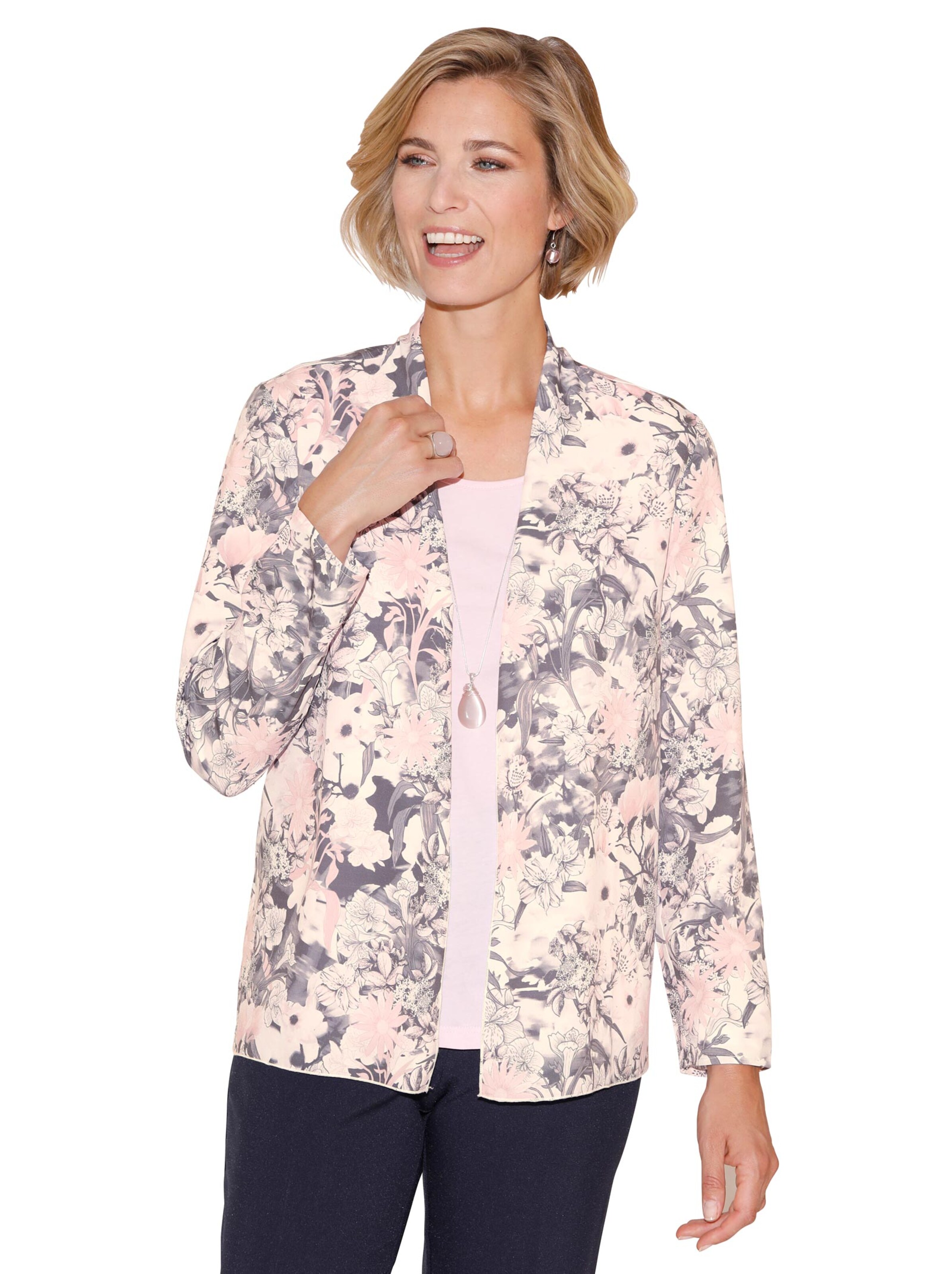 Blusenjacke - rosé-grau-bedruckt