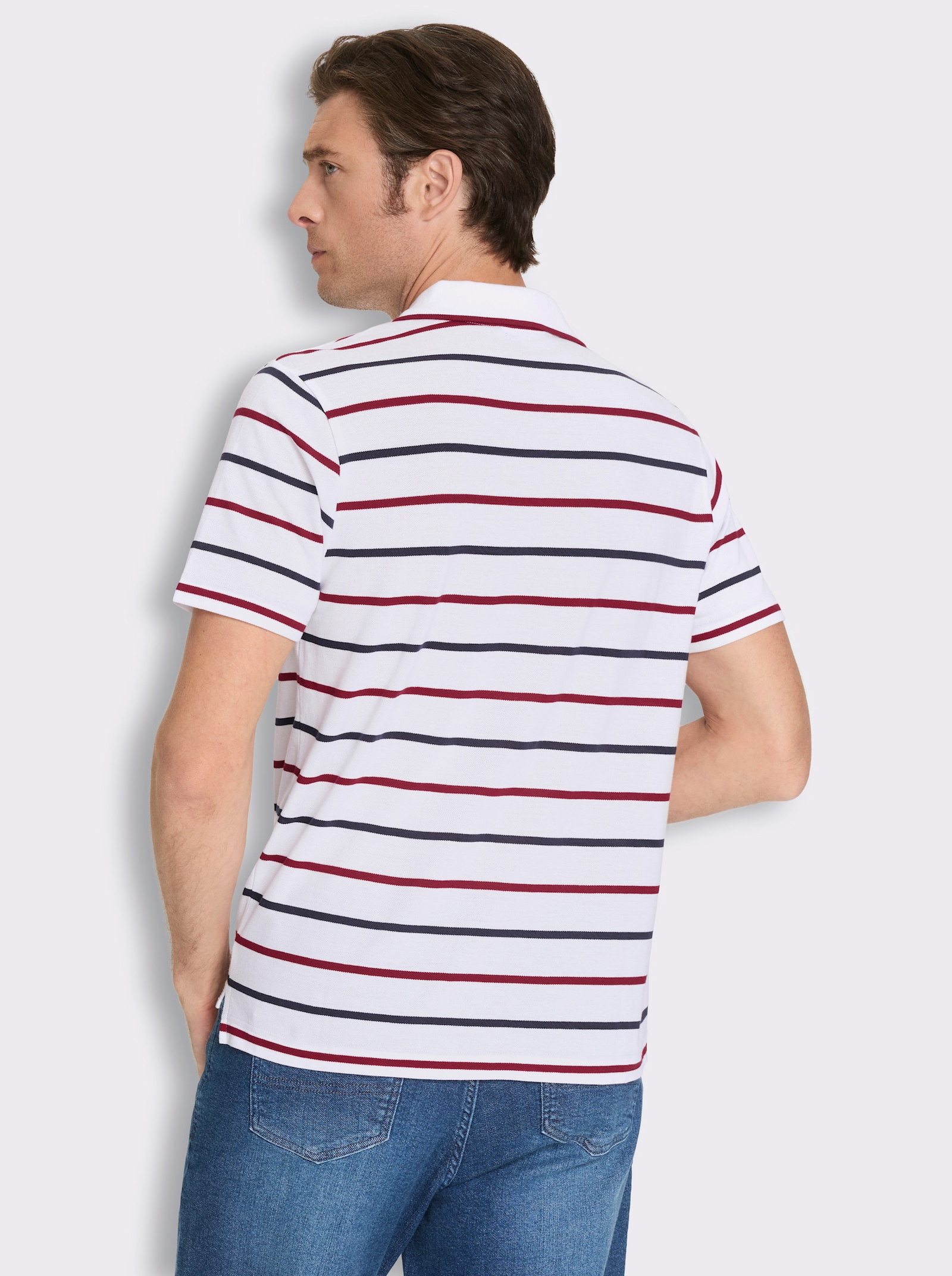 Poloshirt in Pikee-Qualität - weiß-gestreift