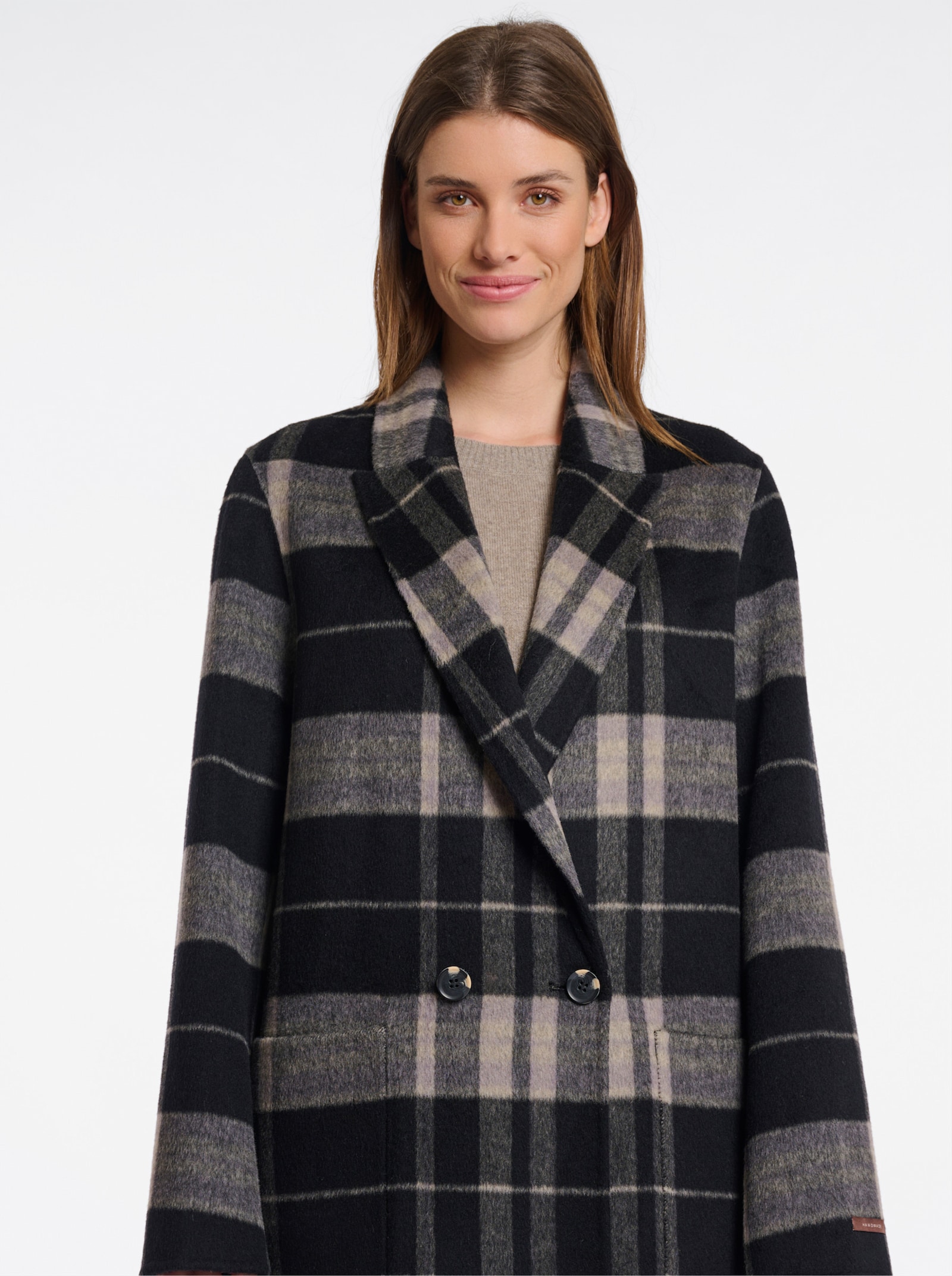 Rino & Pelle Wollmantel zum Wenden - schwarz-ecru-kariert