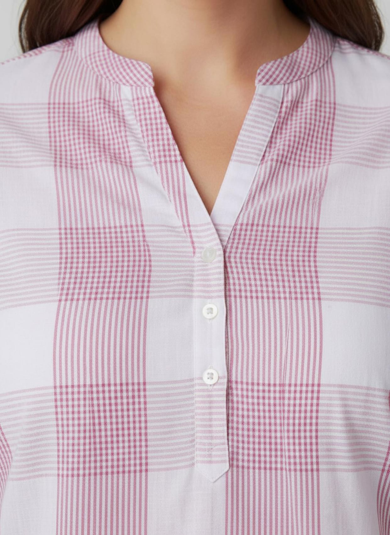 Baumwollbluse mit Stehkragen, kariert - pink-weiß-kariert