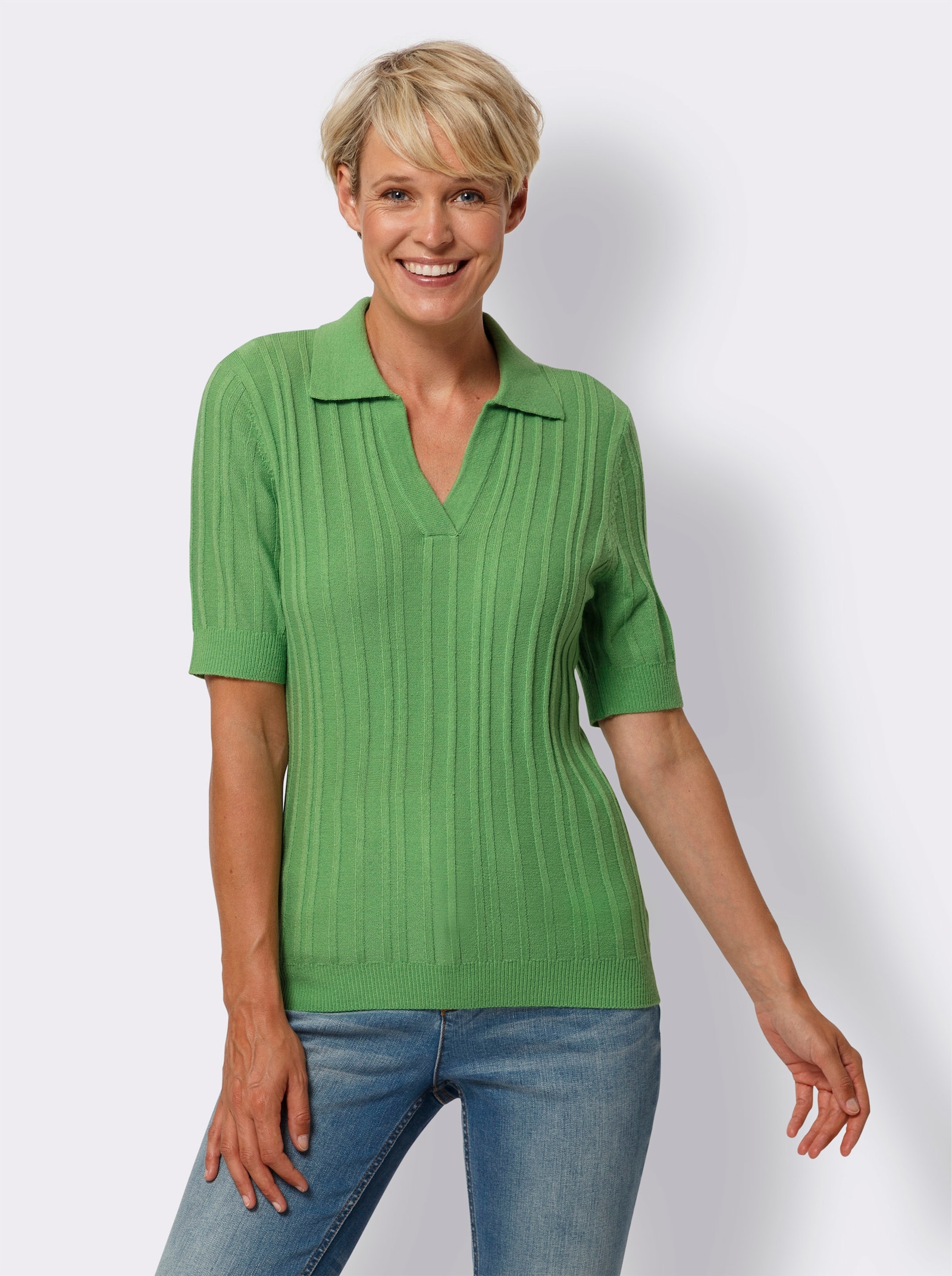 Polopullover mit Ripp-Muster - apfel