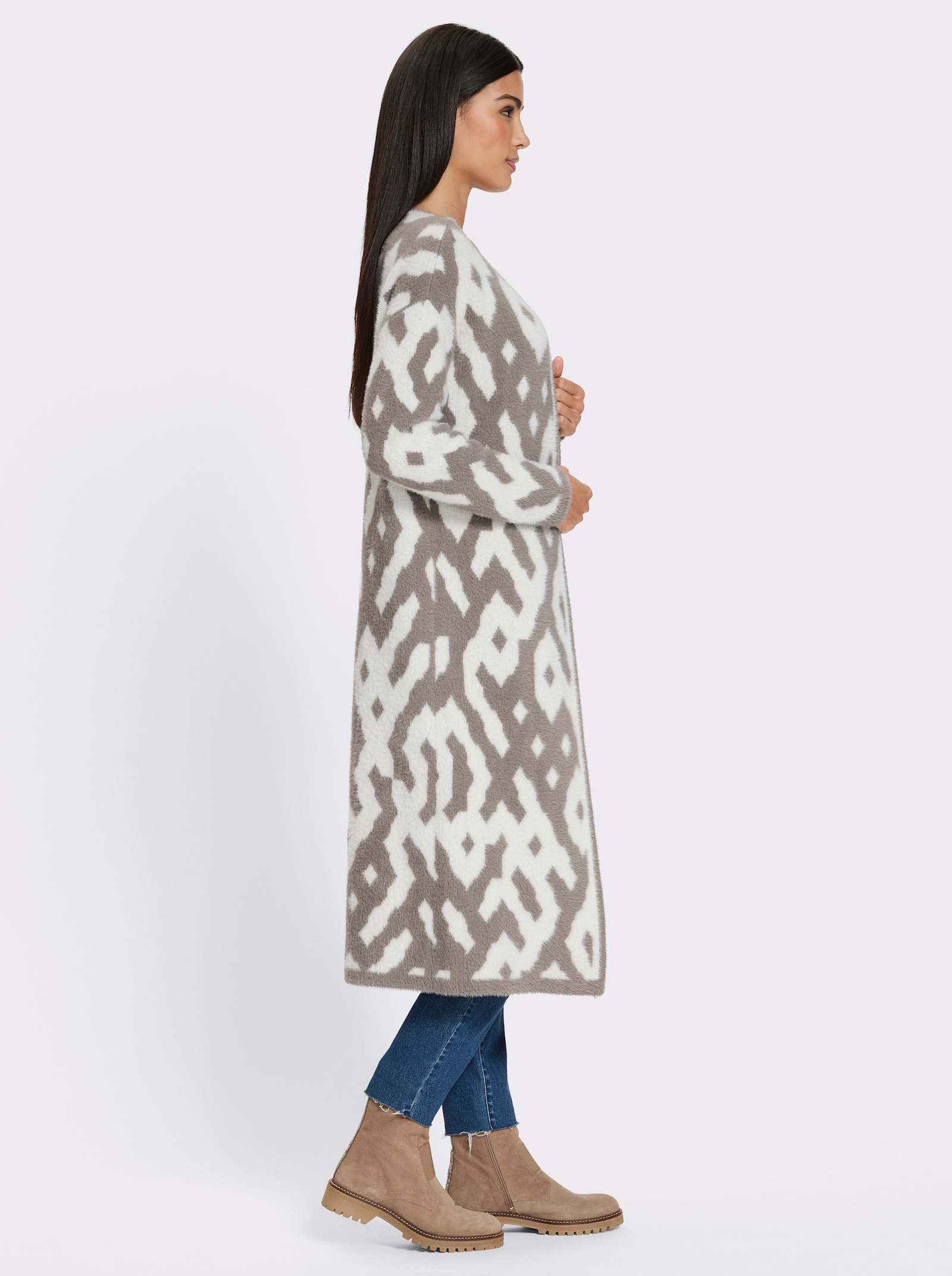 heine Strickmantel mit Grafik-Dessin - taupe-ecru-gemustert