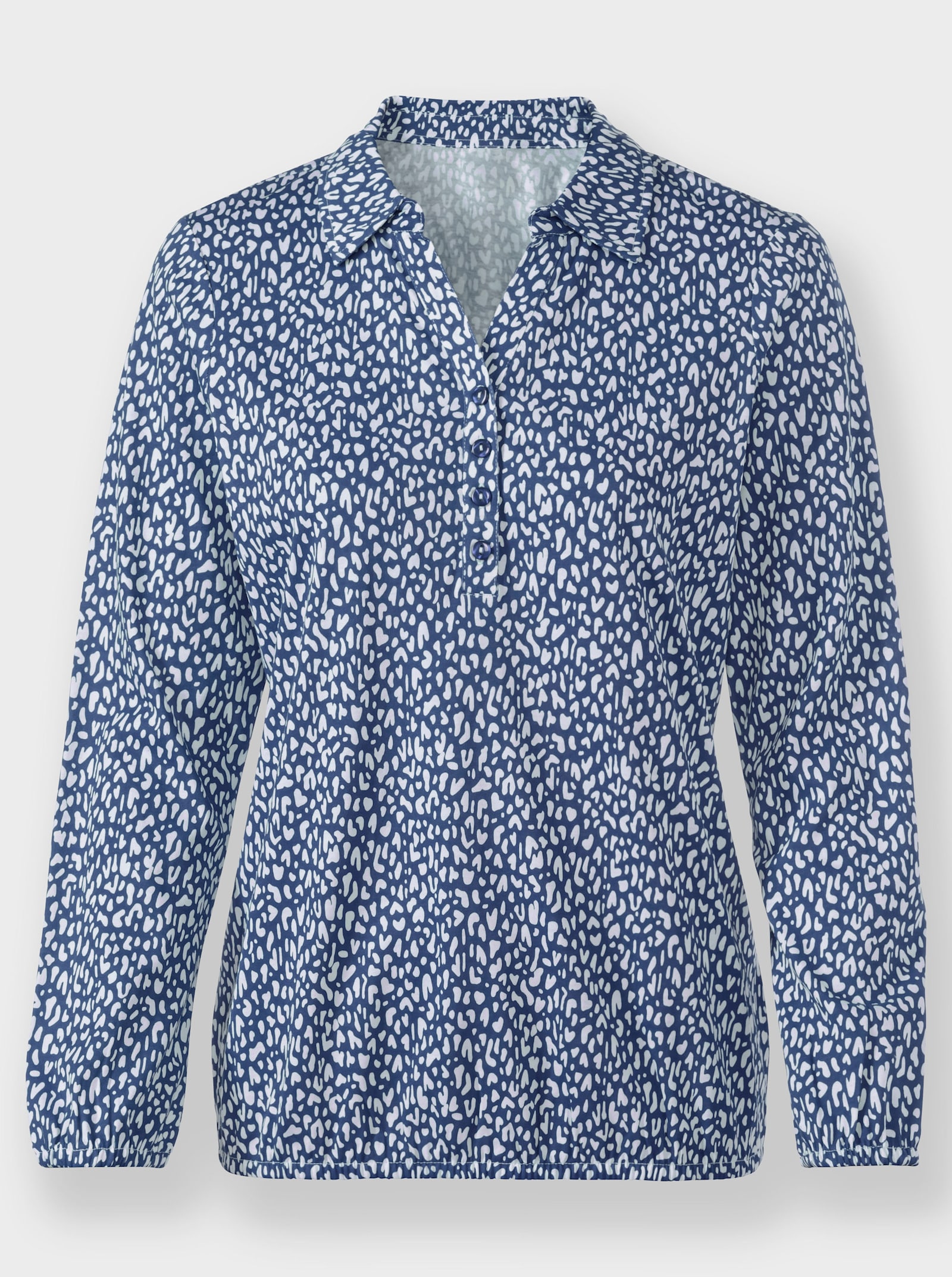 Shirt met lange mouwen en elastische boordjes, bedrukt - jeansblauw/wit geprint