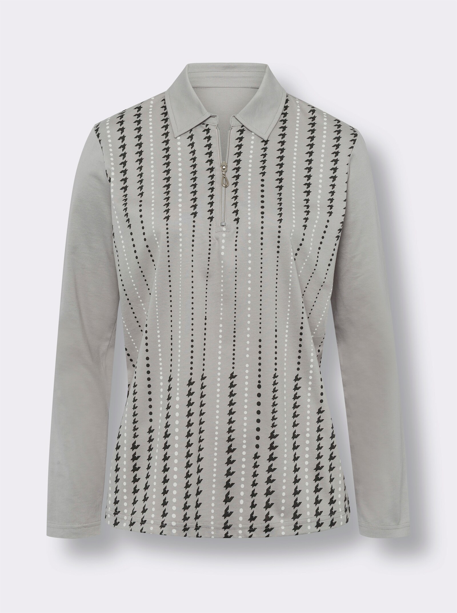 Polokošeľa, dlhé rukávy, krátky zips - kamenná – grafitová potlač