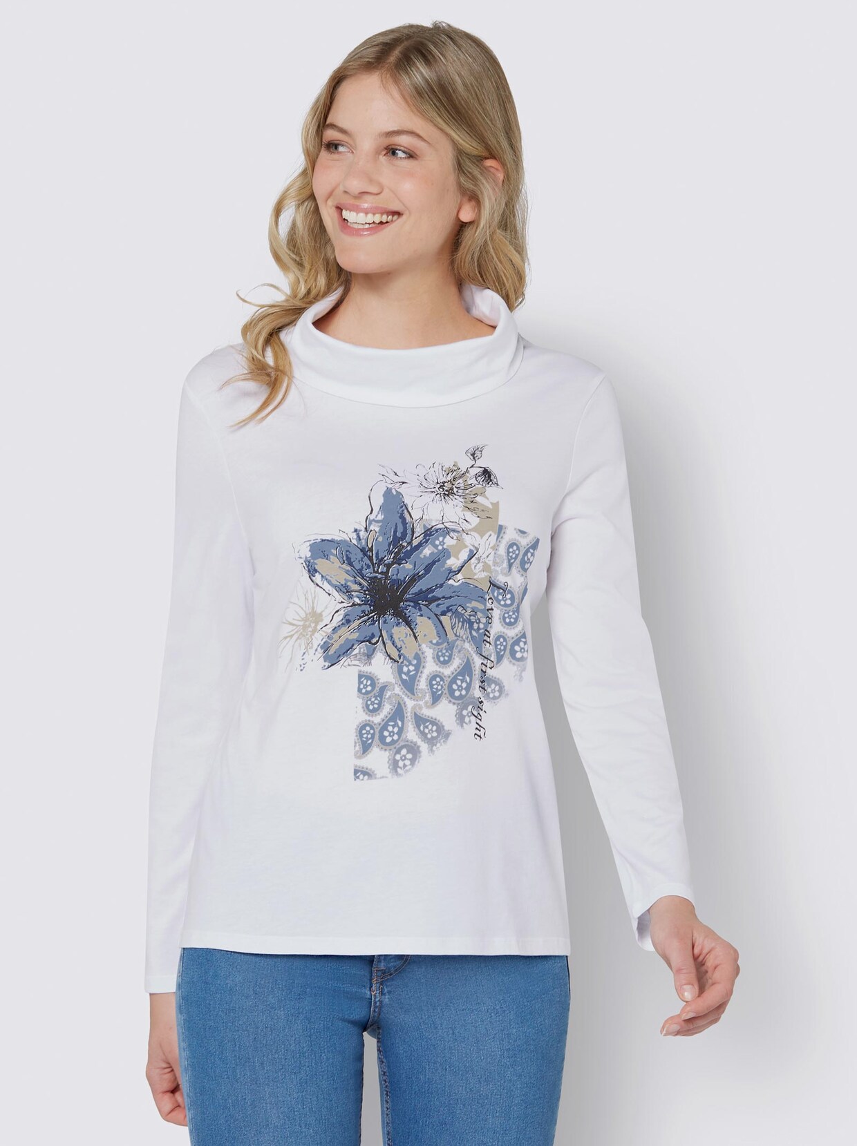 Rollkragenshirt - ecru-bedruckt