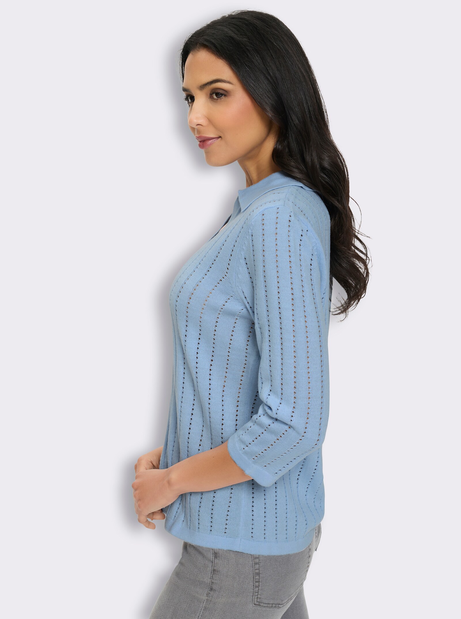 Polopullover mit 3/4-Ärmeln - eisblau
