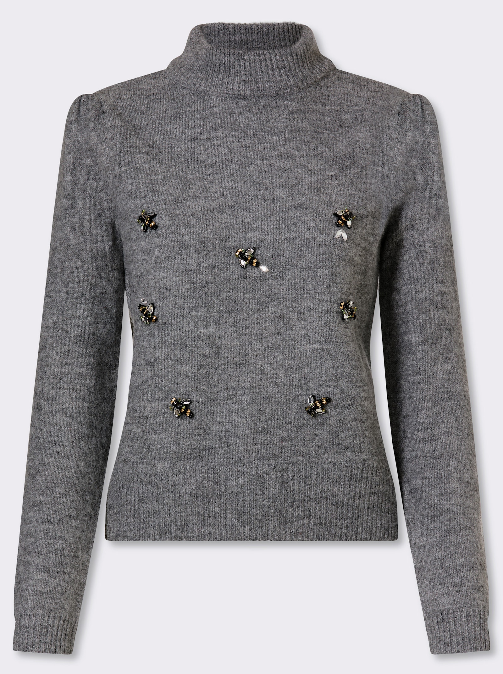 heine Pullover met lange mouwen, met glanzende siersteentjes - grijs gemêleerd