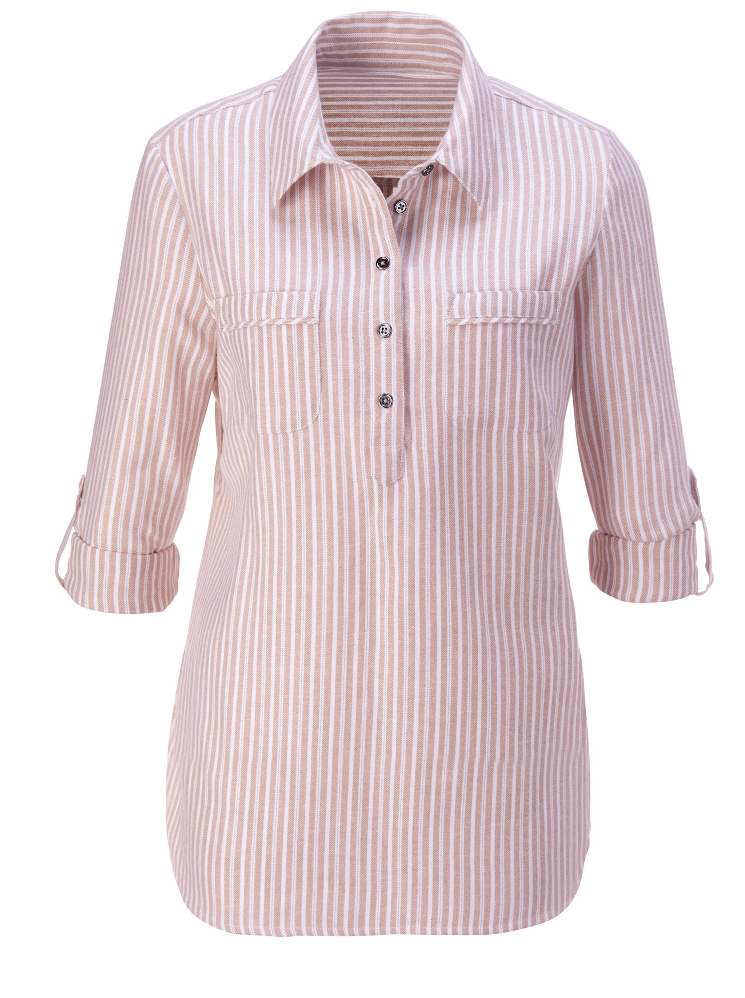 Flanell-Bluse - taupe-gestreift