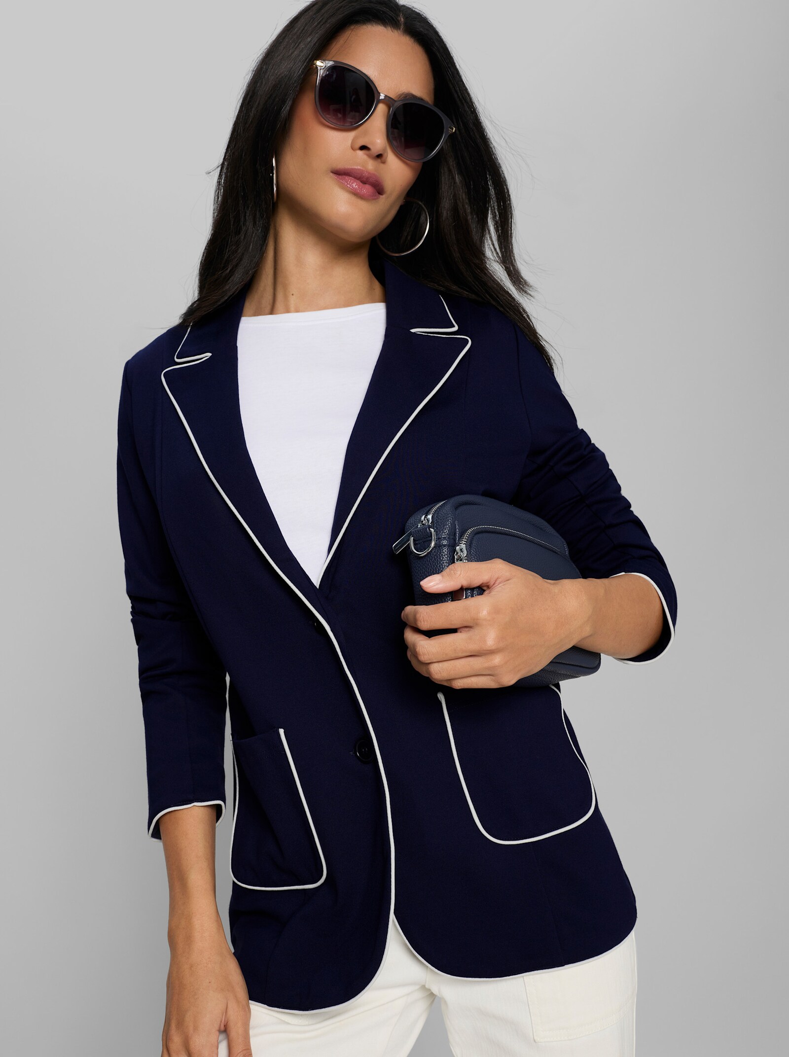 heine Jerseyblazer mit Kontrast-Paspeln - marine