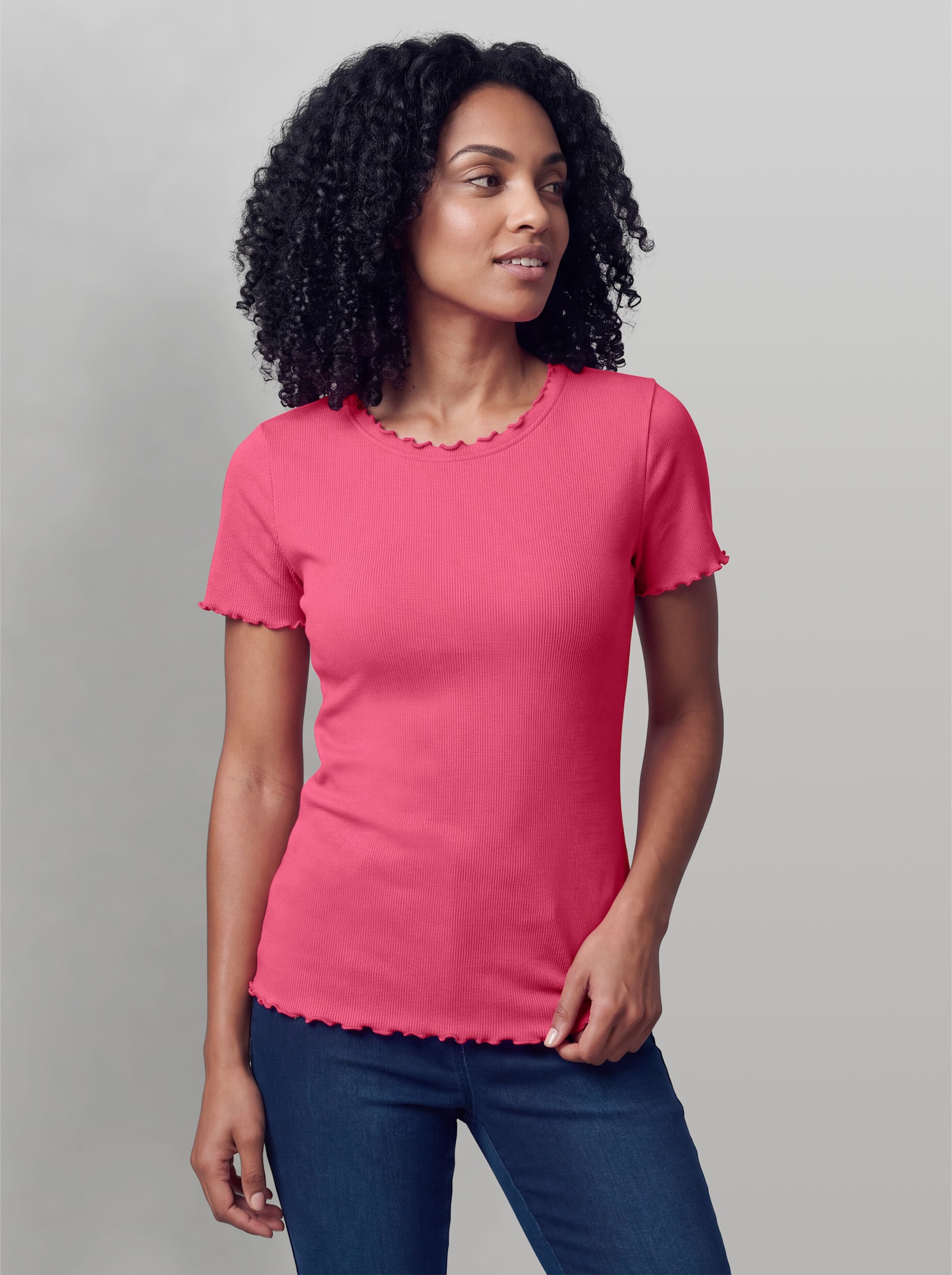 heine Rippshirt mit Wellenkanten - fuchsia