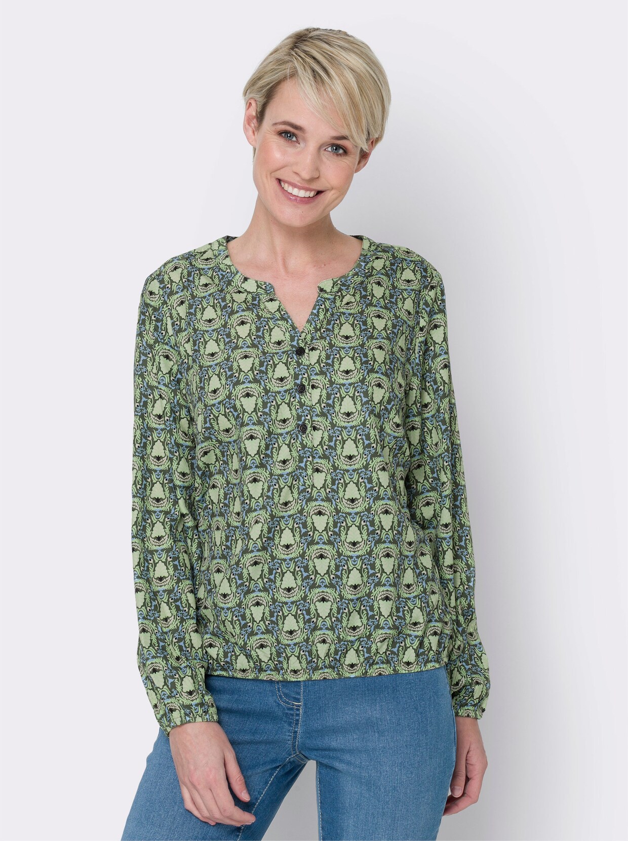 Comfortabele blouse - kaki geprint