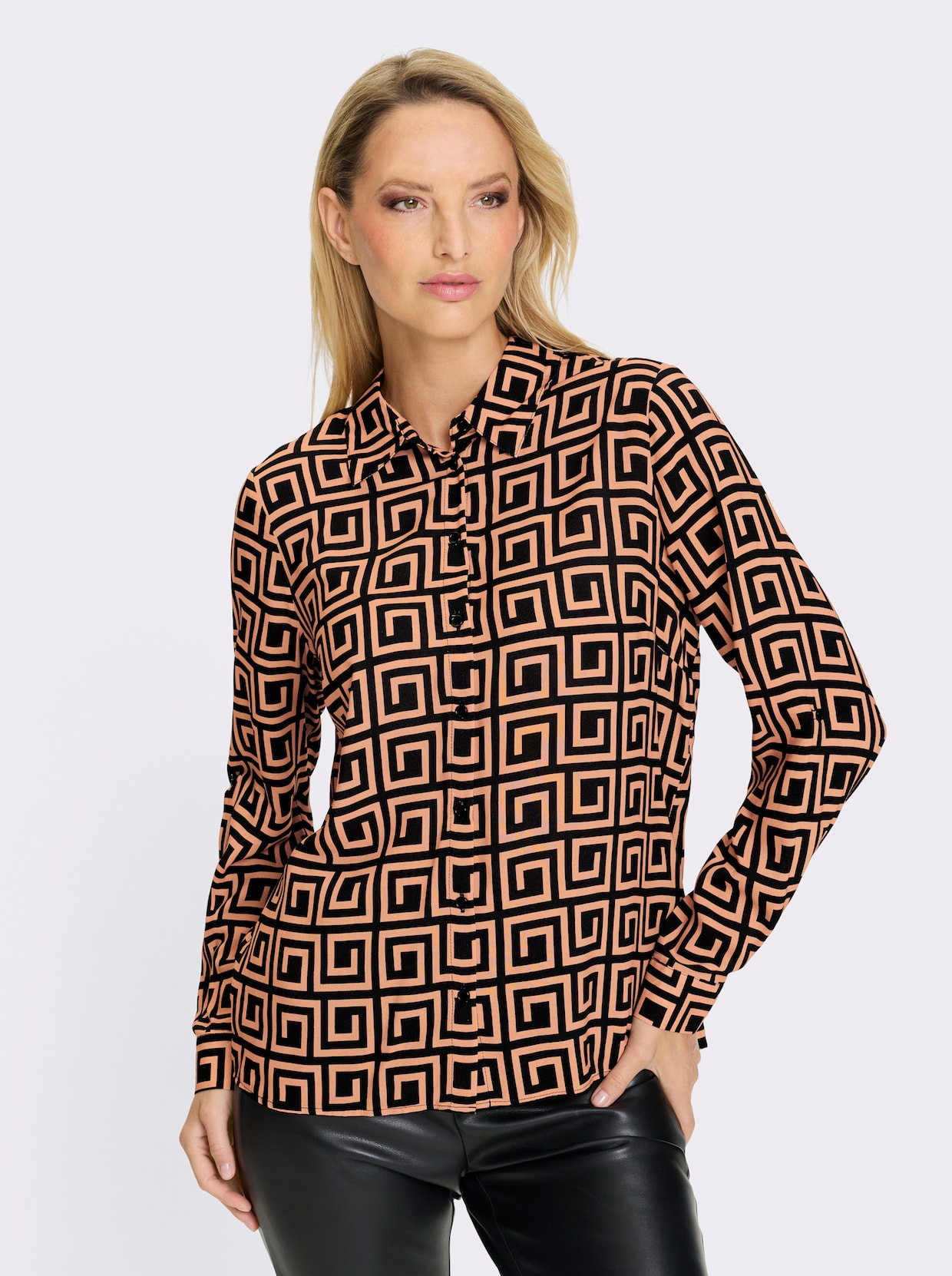 heine Druckbluse - camel-schwarz-bedruckt
