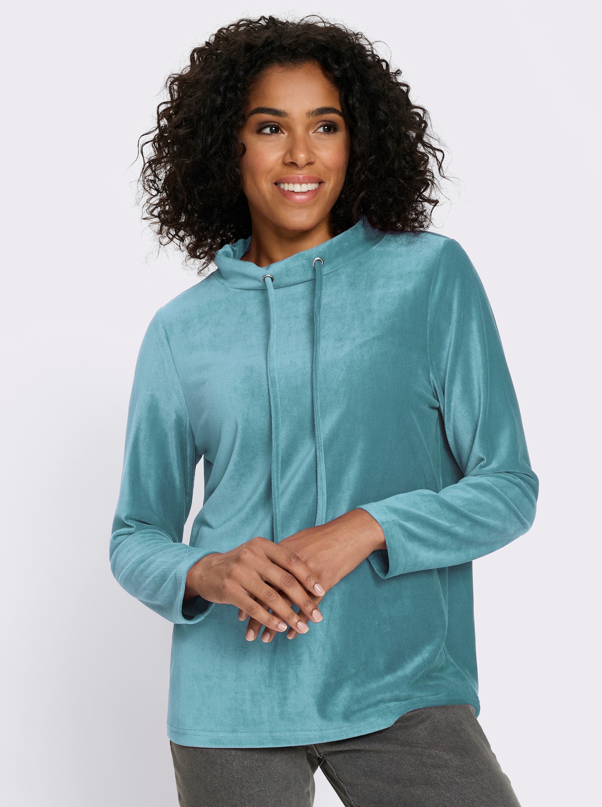 Shirt met lange mouwen van ribcord - oceaan