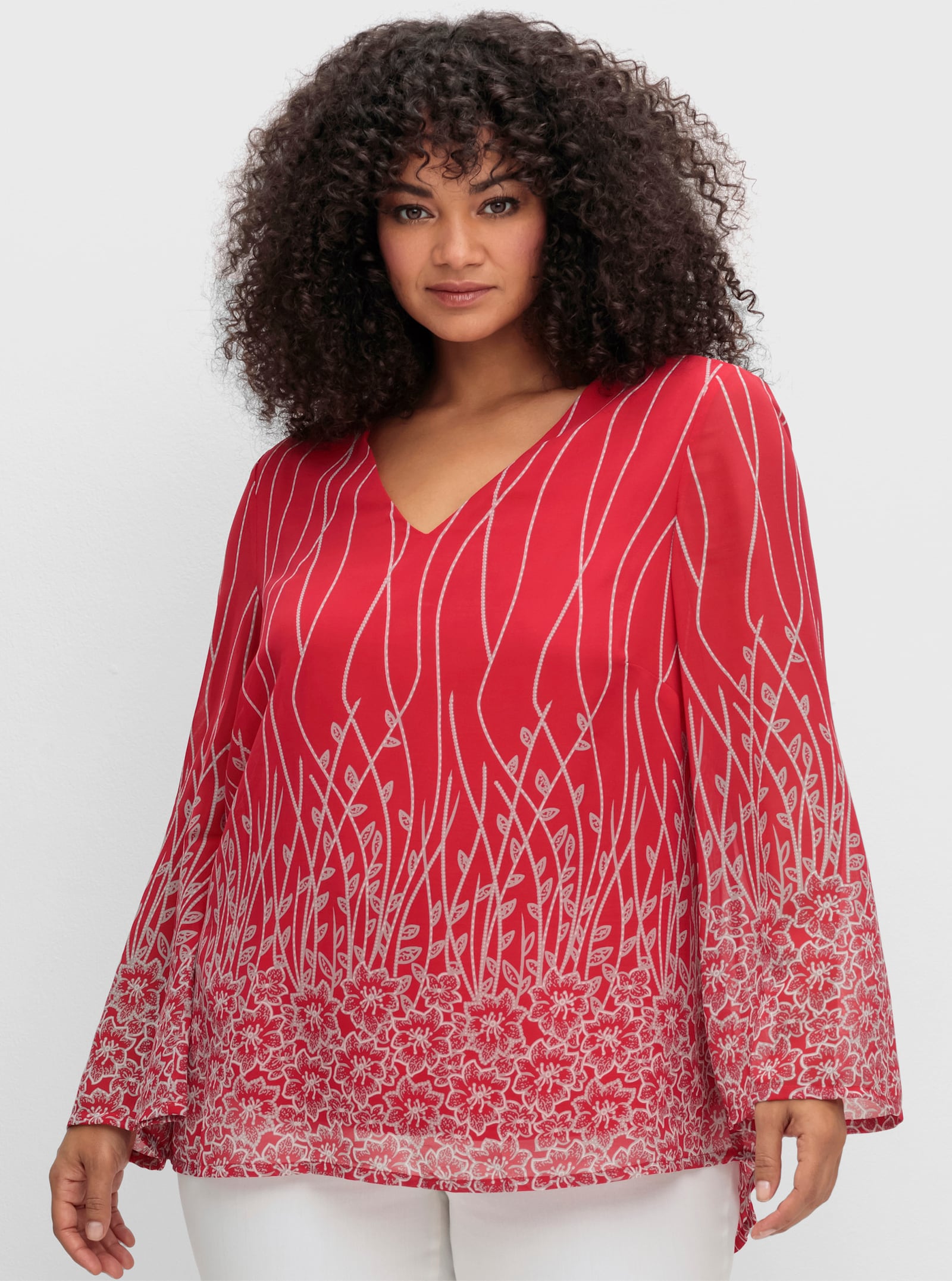 sheego by Joe Browns Tuniek van chiffon, met ondershirt - rood gedessineerd