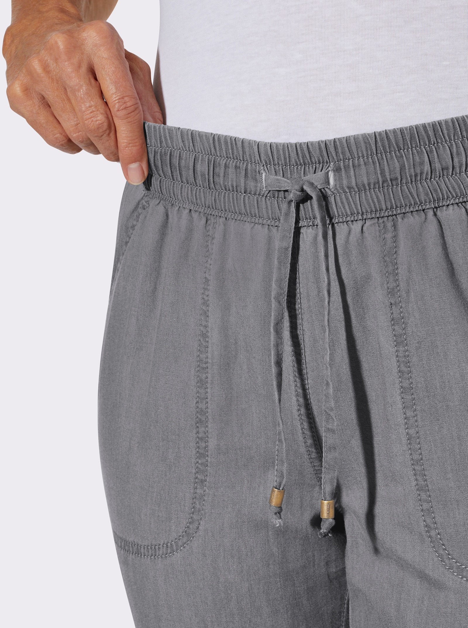 Schlupfjeans mit gesmoktem Bund - grey-denim