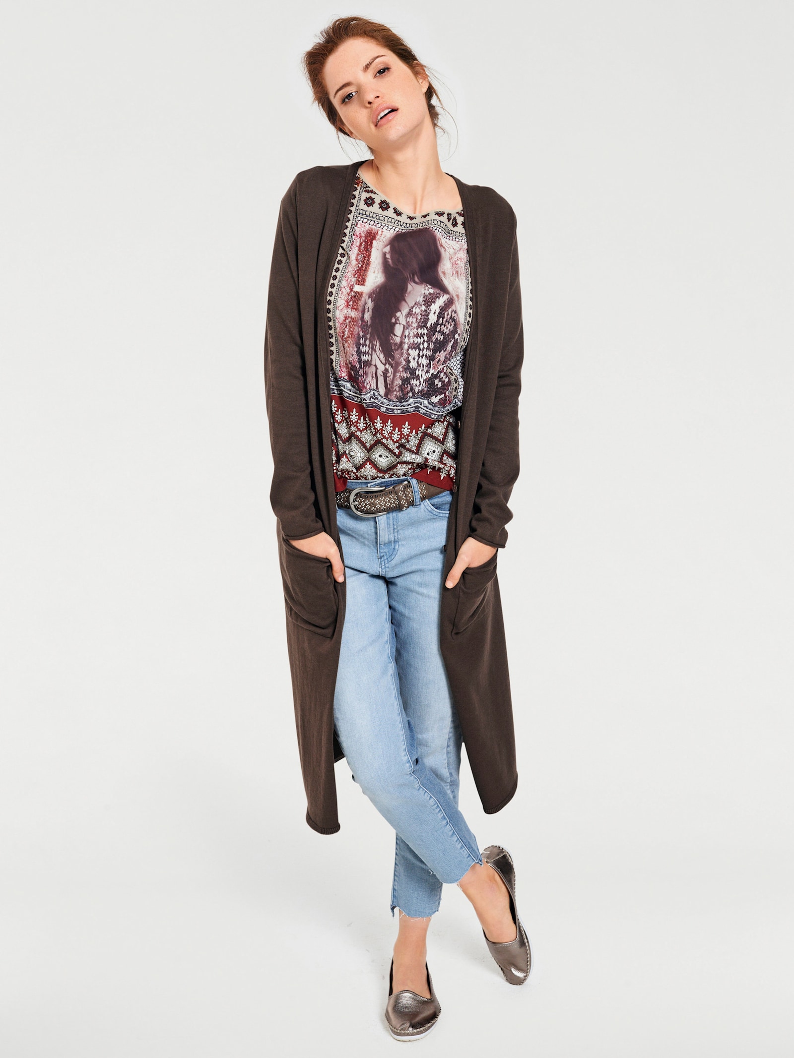 heine Veste longue en tricot avec fentes latérales - chocolat