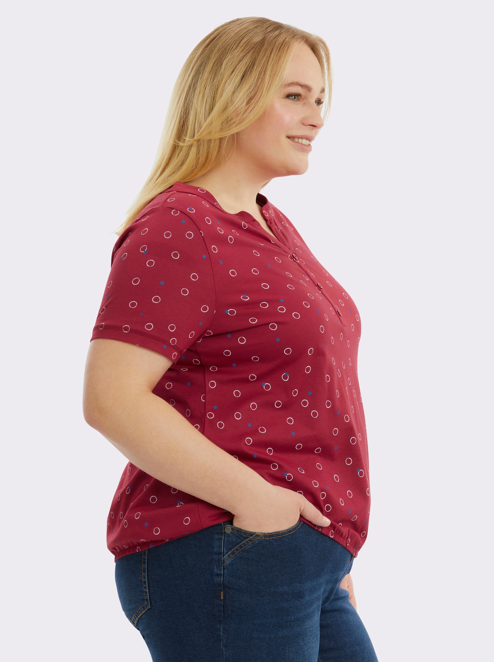 Print-Shirt mit elastischem Saum - kirsche-weiß-bedruckt