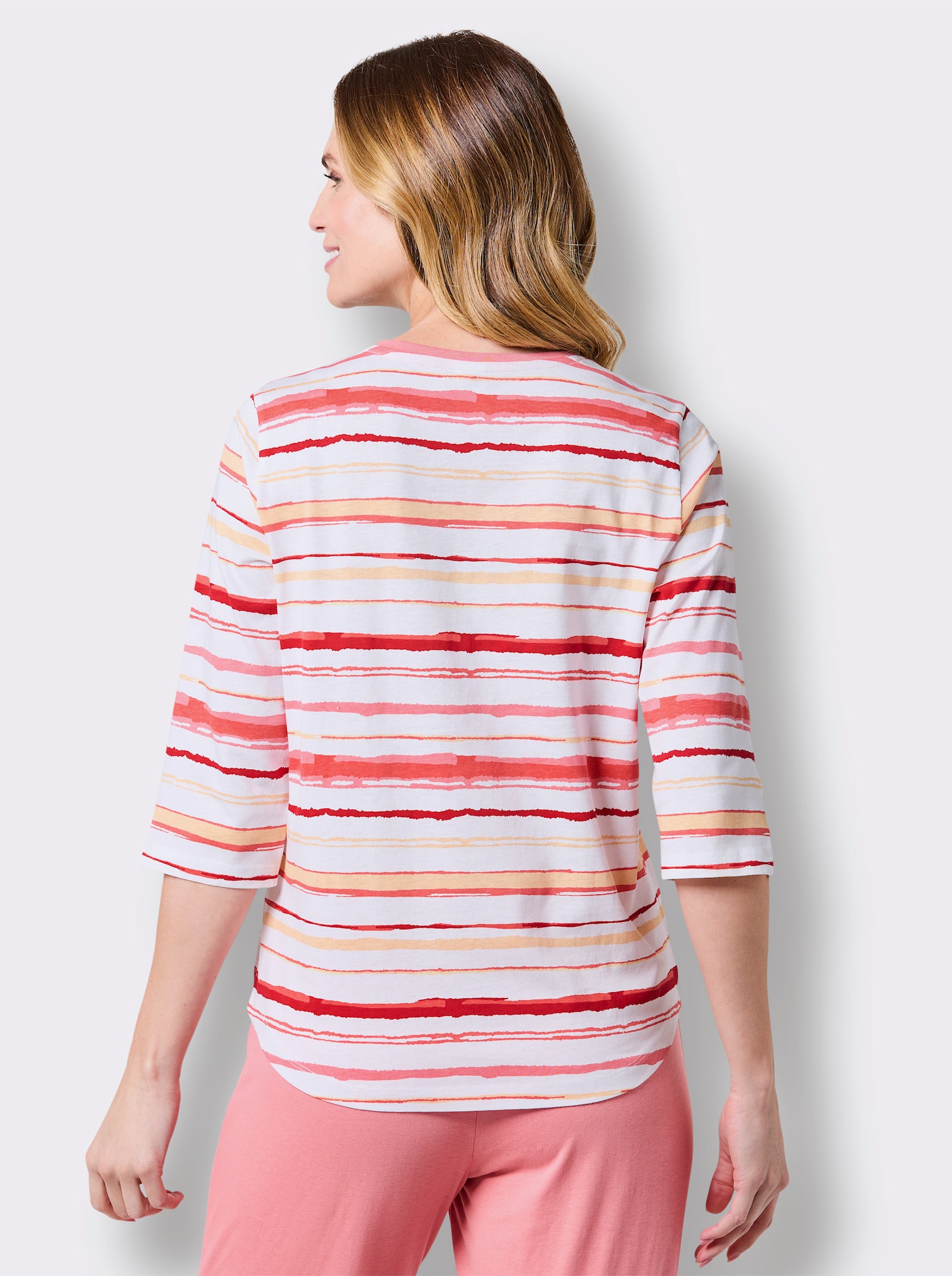 wäschepur Schlafanzugshirt mit Streifen - flamingo-weiß-gestreift