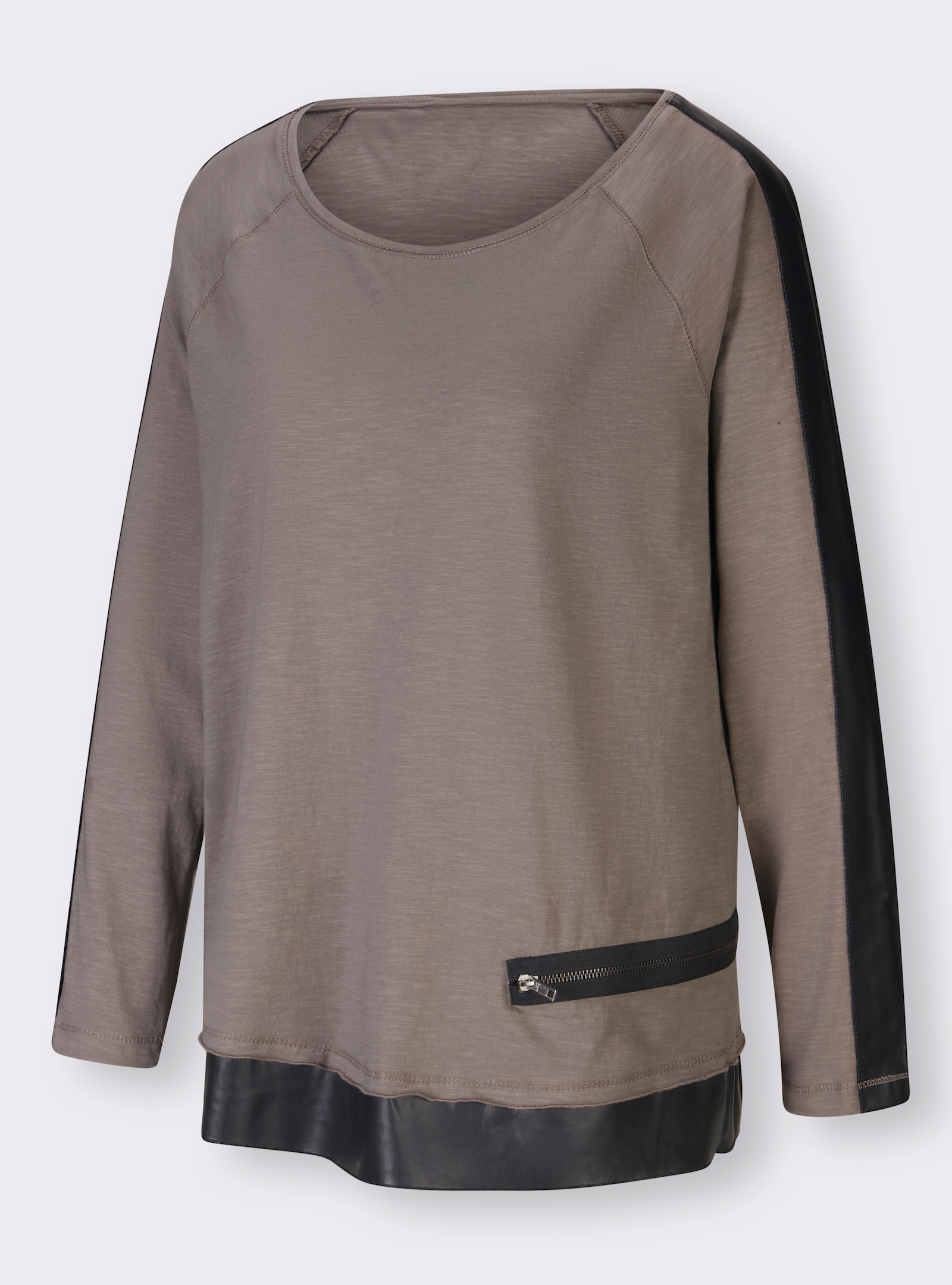heine Langarmshirt mit Lederimitat-Details - taupe