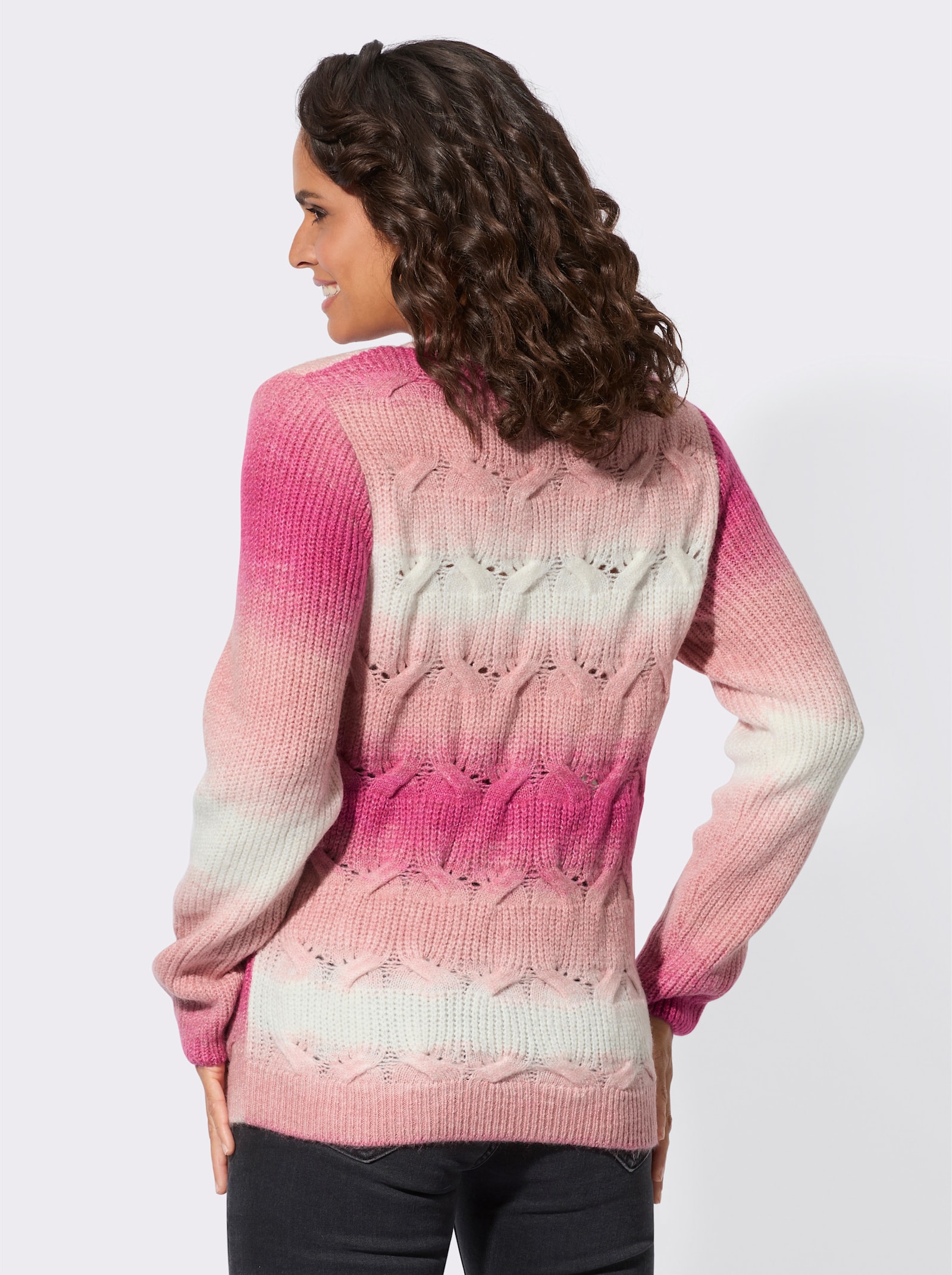 Pullover mit Zopfstrick-Muster - rosenquarz-fuchsia