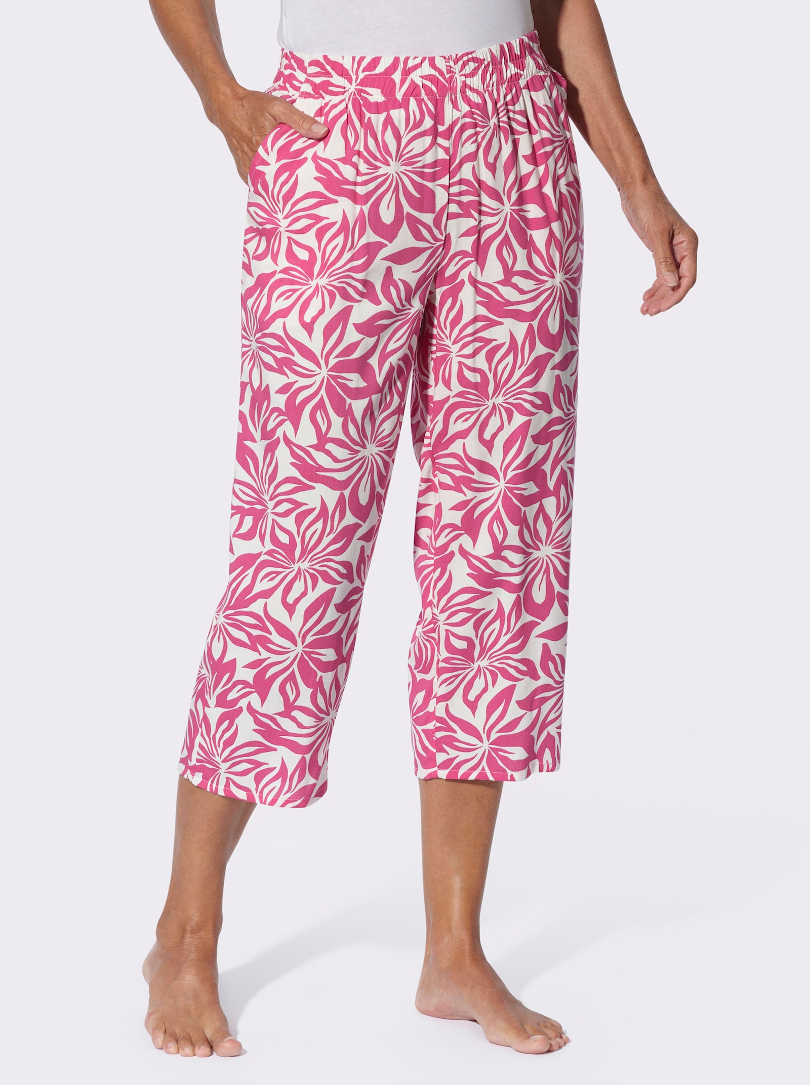 7/8-Hose aus reiner Viskose, geblümt - fuchsia-bedruckt