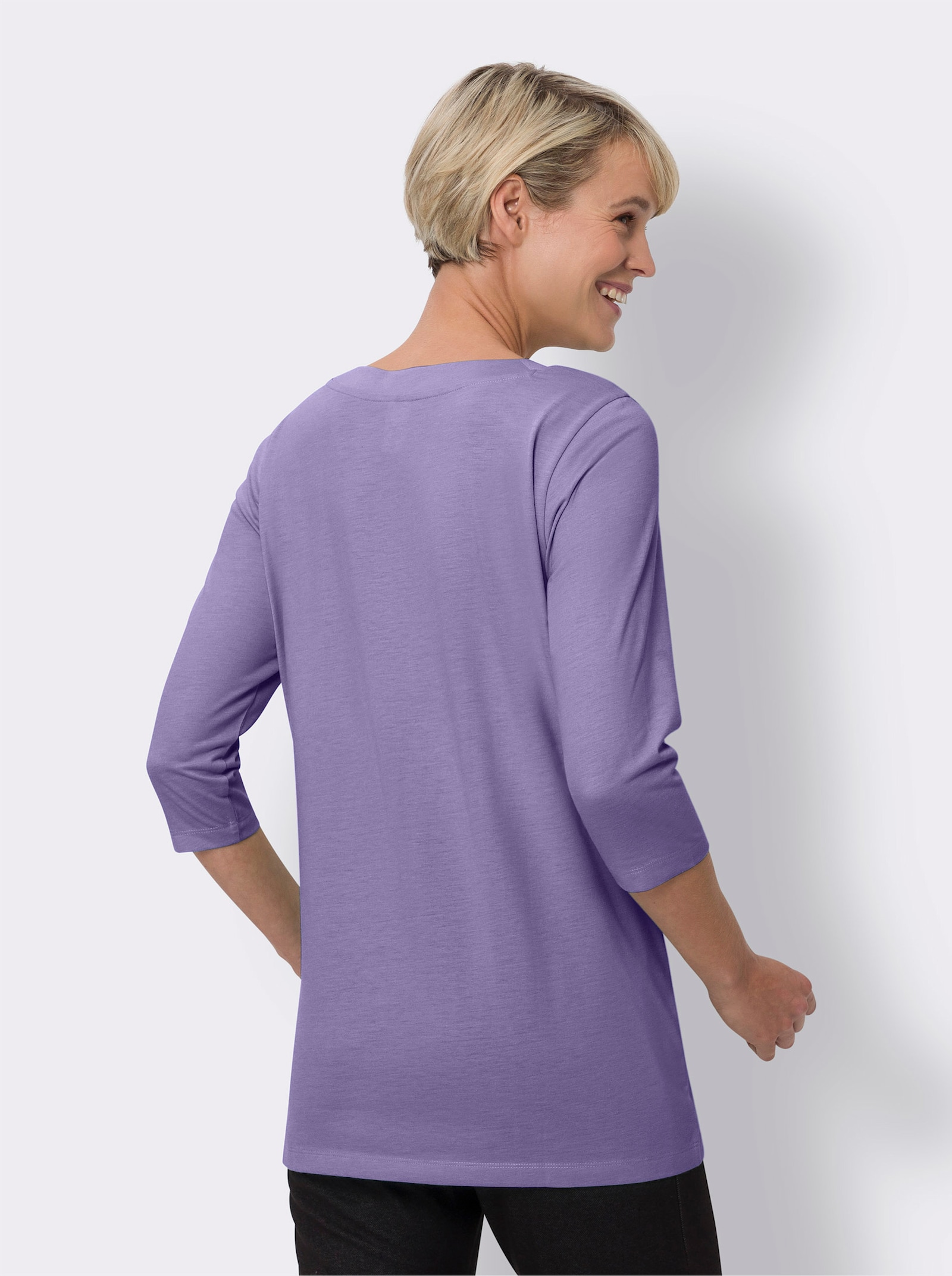 Longshirt mit Raffung am Ausschnitt - lavendel-meliert