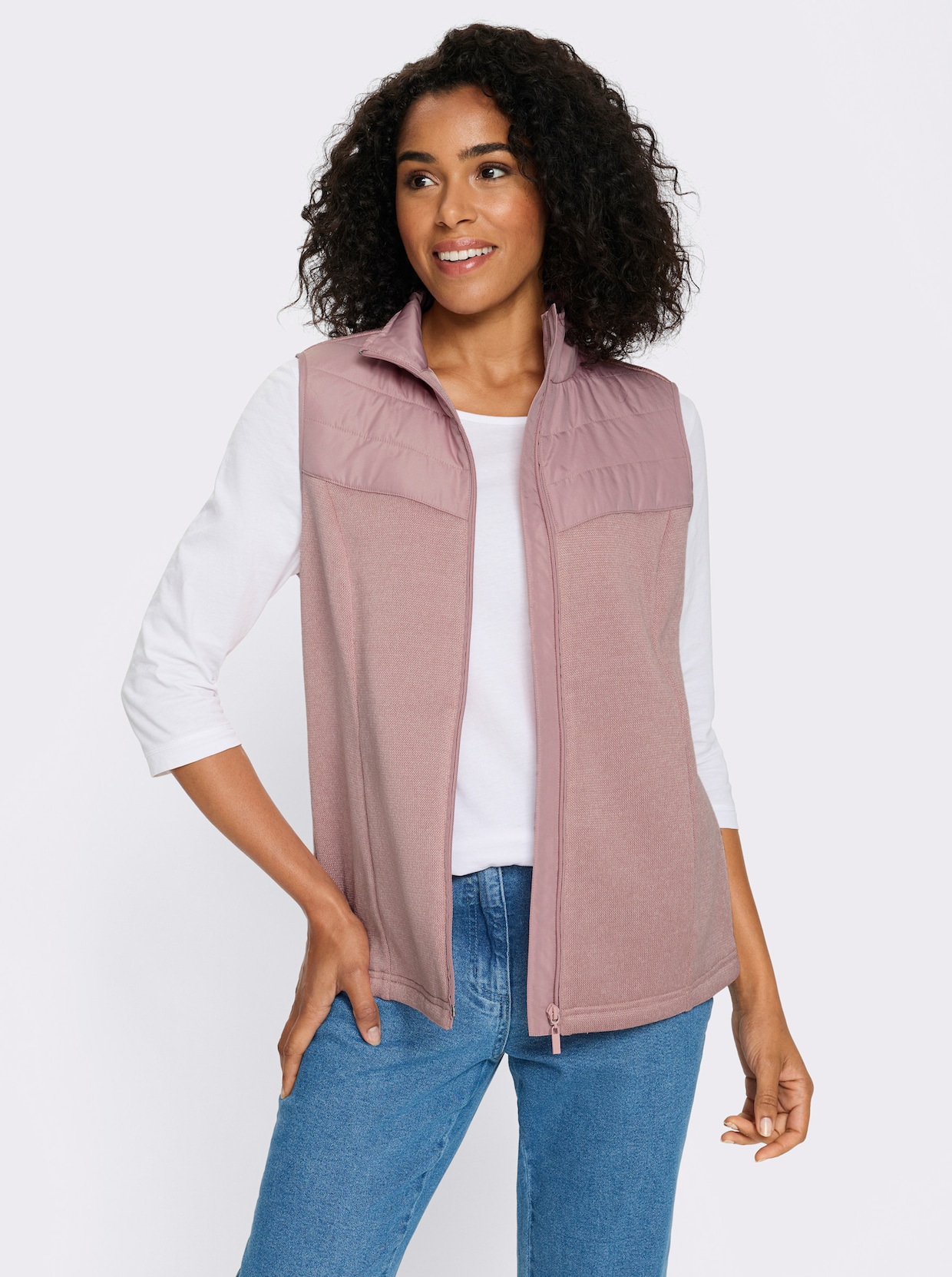 Fleeceweste mit gesteppten Einsätzen - hortensie-meliert