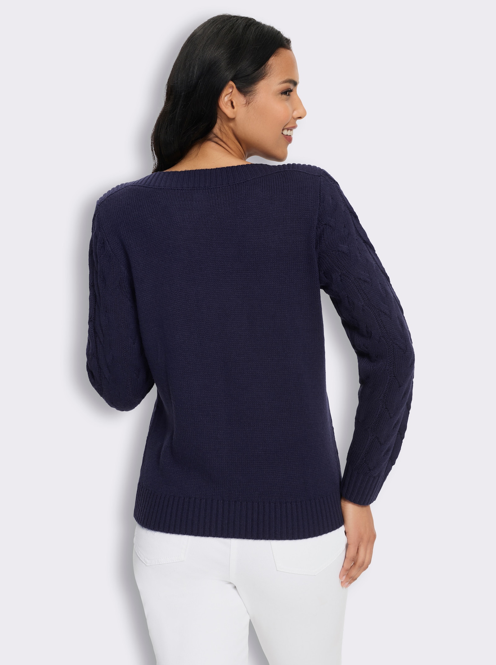 Langarm-Pullover mit Zopfmuster - marine