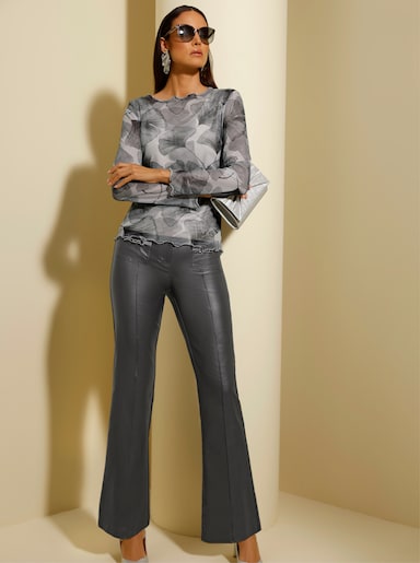 Langarmshirt mit eingenähtem Top - hellgrau-bedruckt